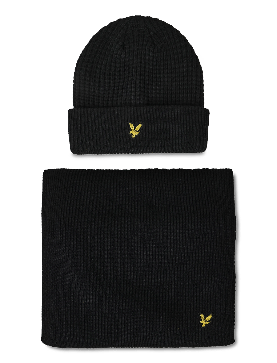 Lyle & Scott - Waffle Scarf and Beanie Set - mützen - jet black - 0