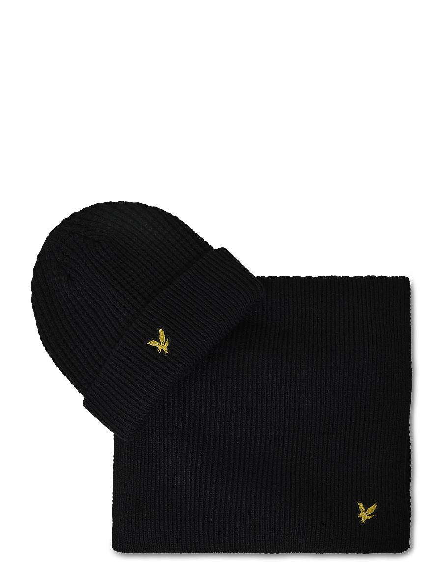 Lyle & Scott - Waffle Scarf and Beanie Set - mützen - jet black - 3