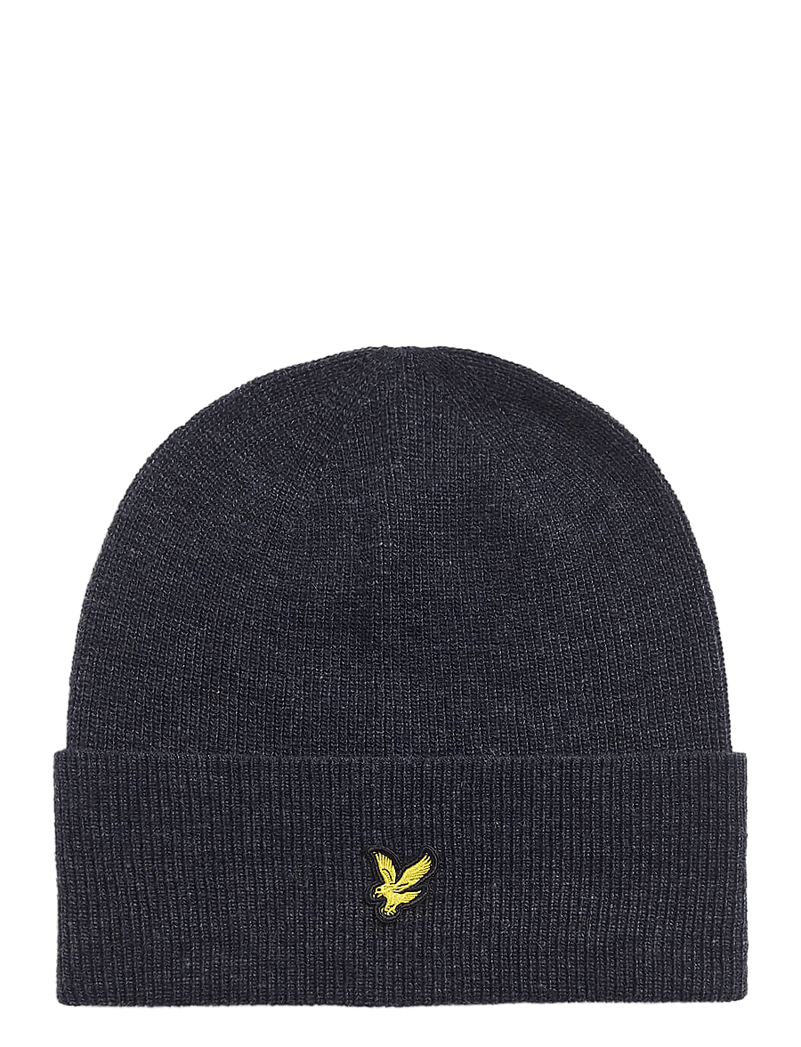 Lyle & Scott - Lambswool Blend Ribbed Beanie - kootud mütsid - dark navy marl - 0