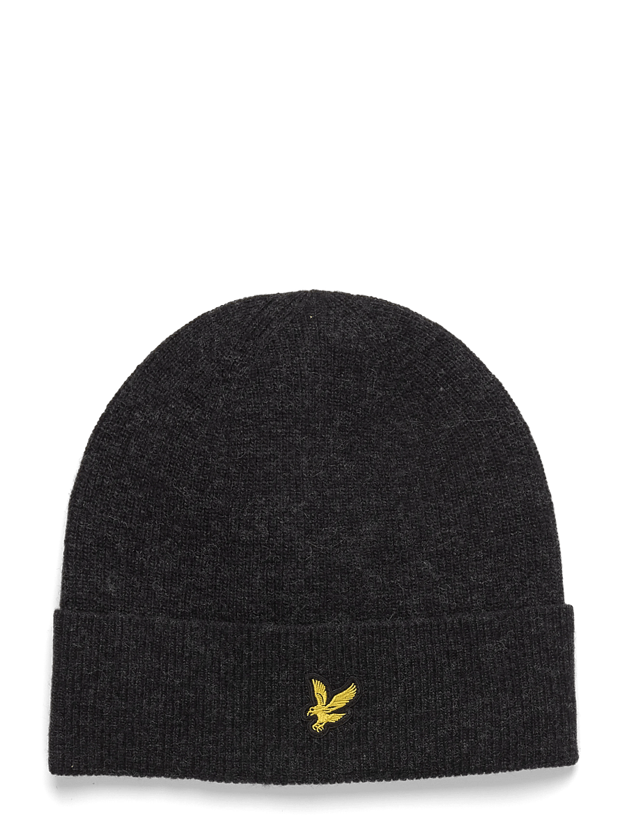 Lyle & Scott - Lambswool Blend Ribbed Beanie - czapki - jet black marl - 0