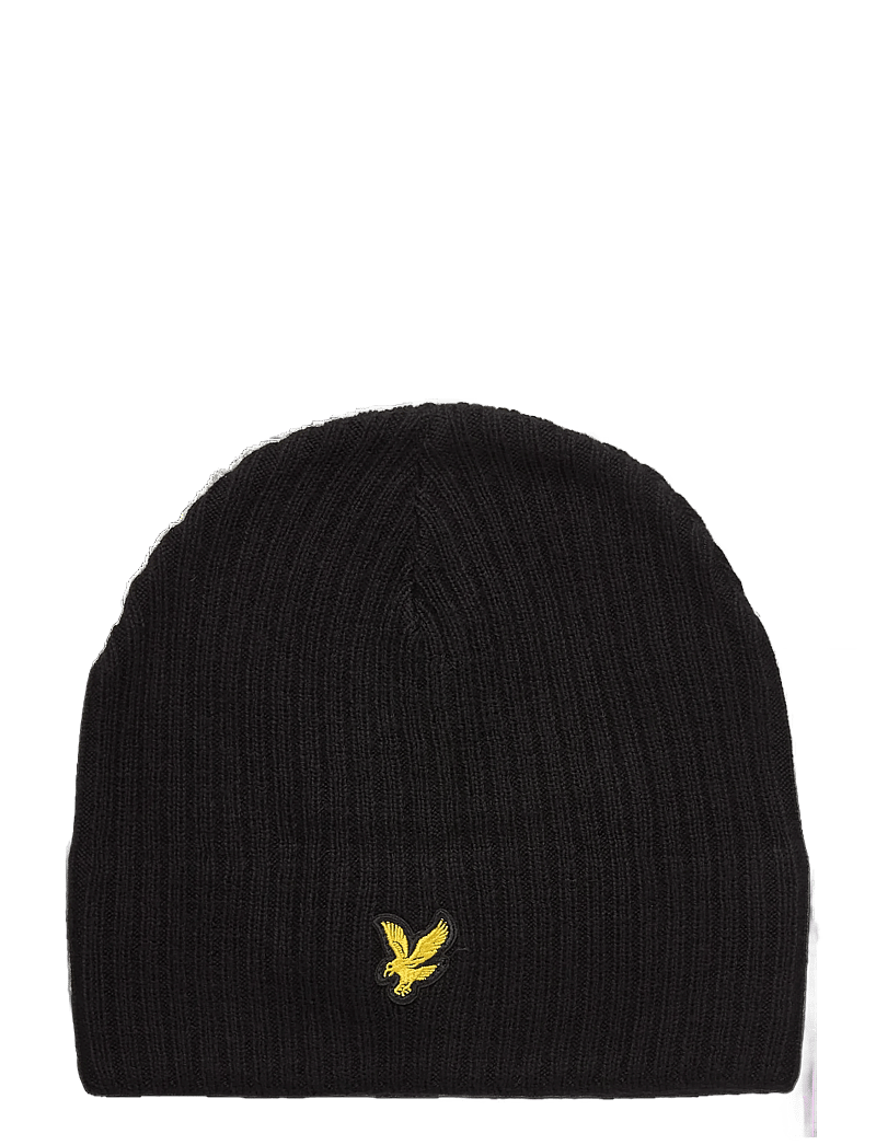 Lyle & Scott - Knitted Ribbed Beanie - mössor - z865 jet black - 0