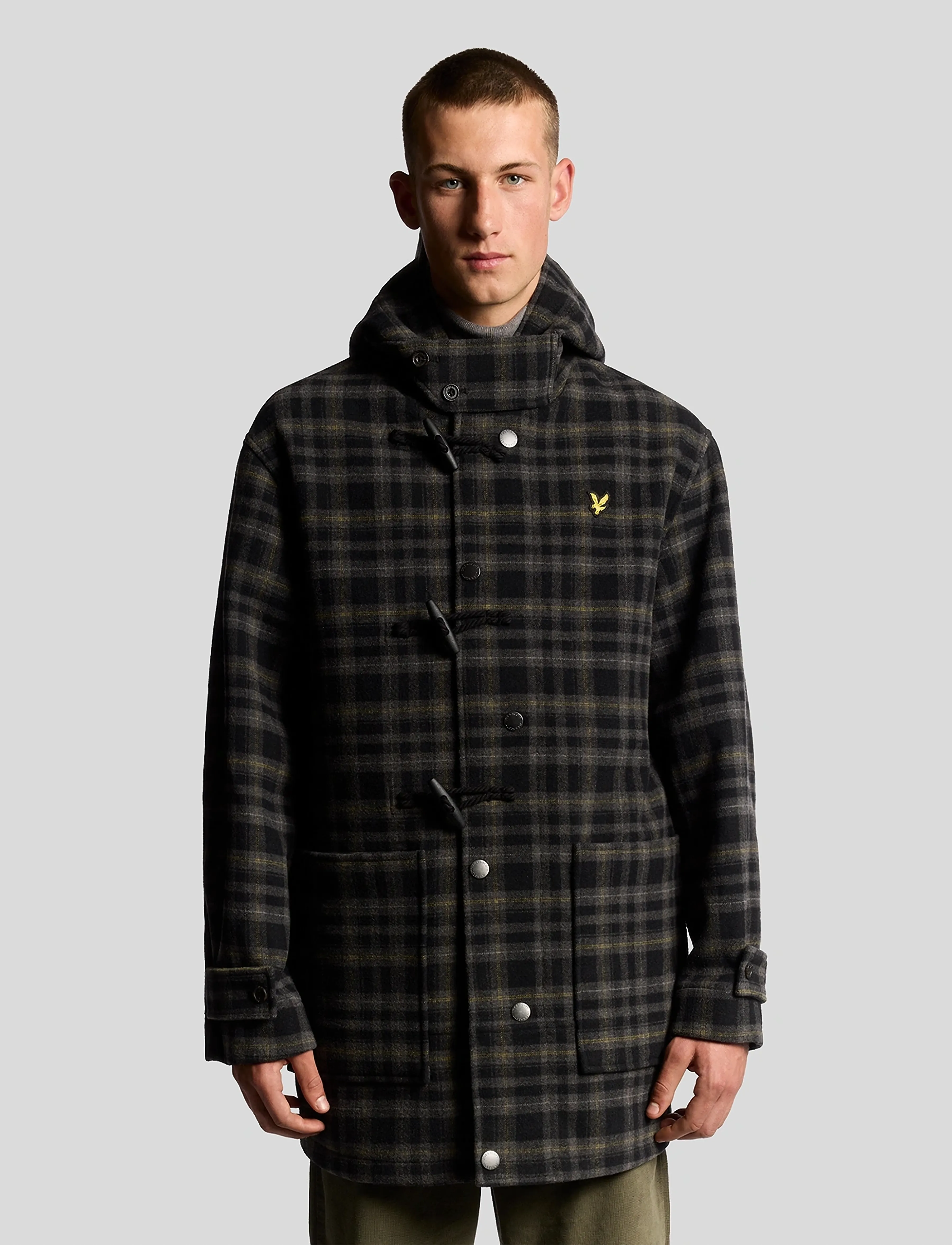 Lyle & Scott Modular Tartan Duffle Coat, L, Coats, Grau - Wool Männerswear
