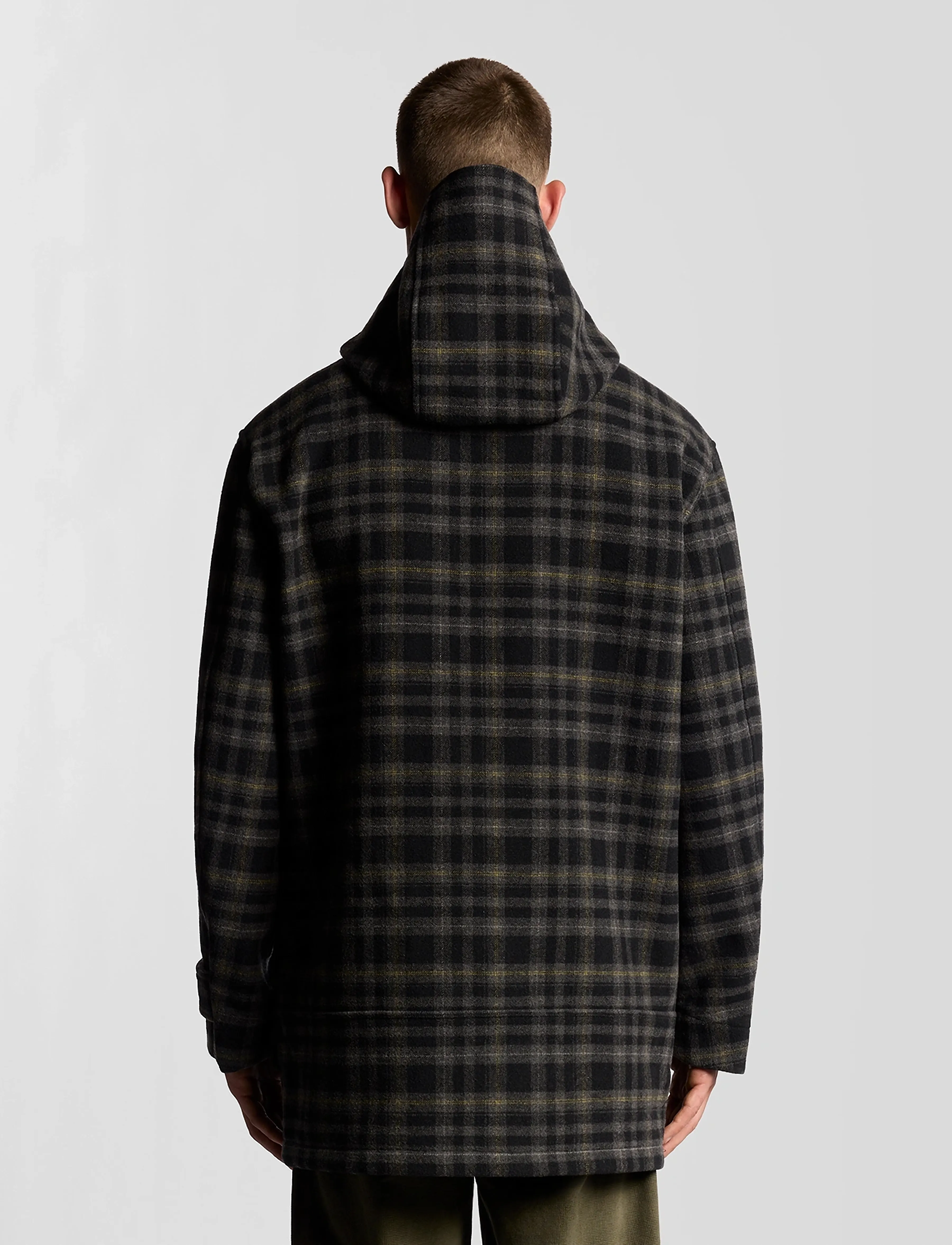 Lyle & Scott - Modular Tartan Duffle Coat - wool coats - z865 jet black - 3