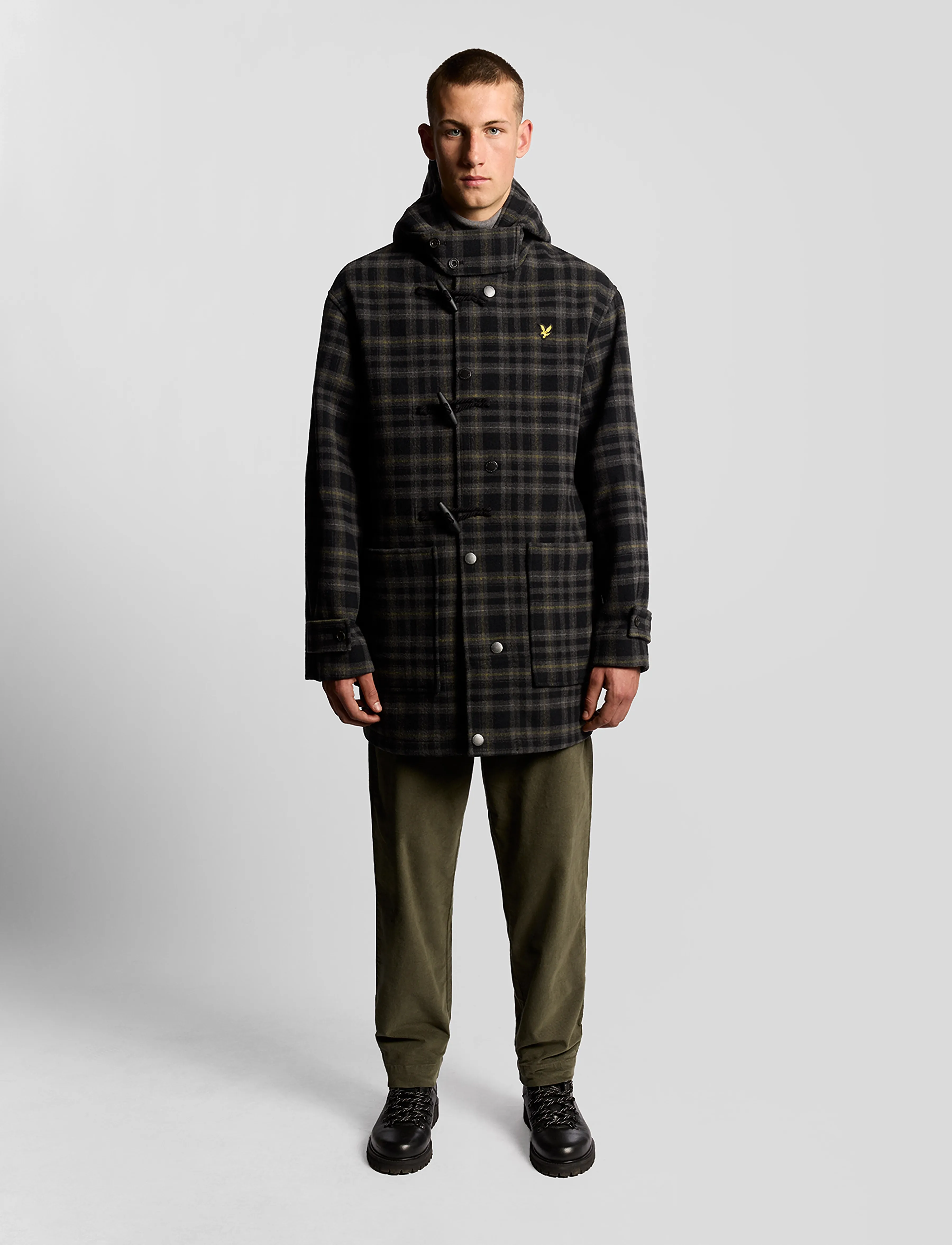 Lyle & Scott - Modular Tartan Duffle Coat - wool coats - z865 jet black - 4