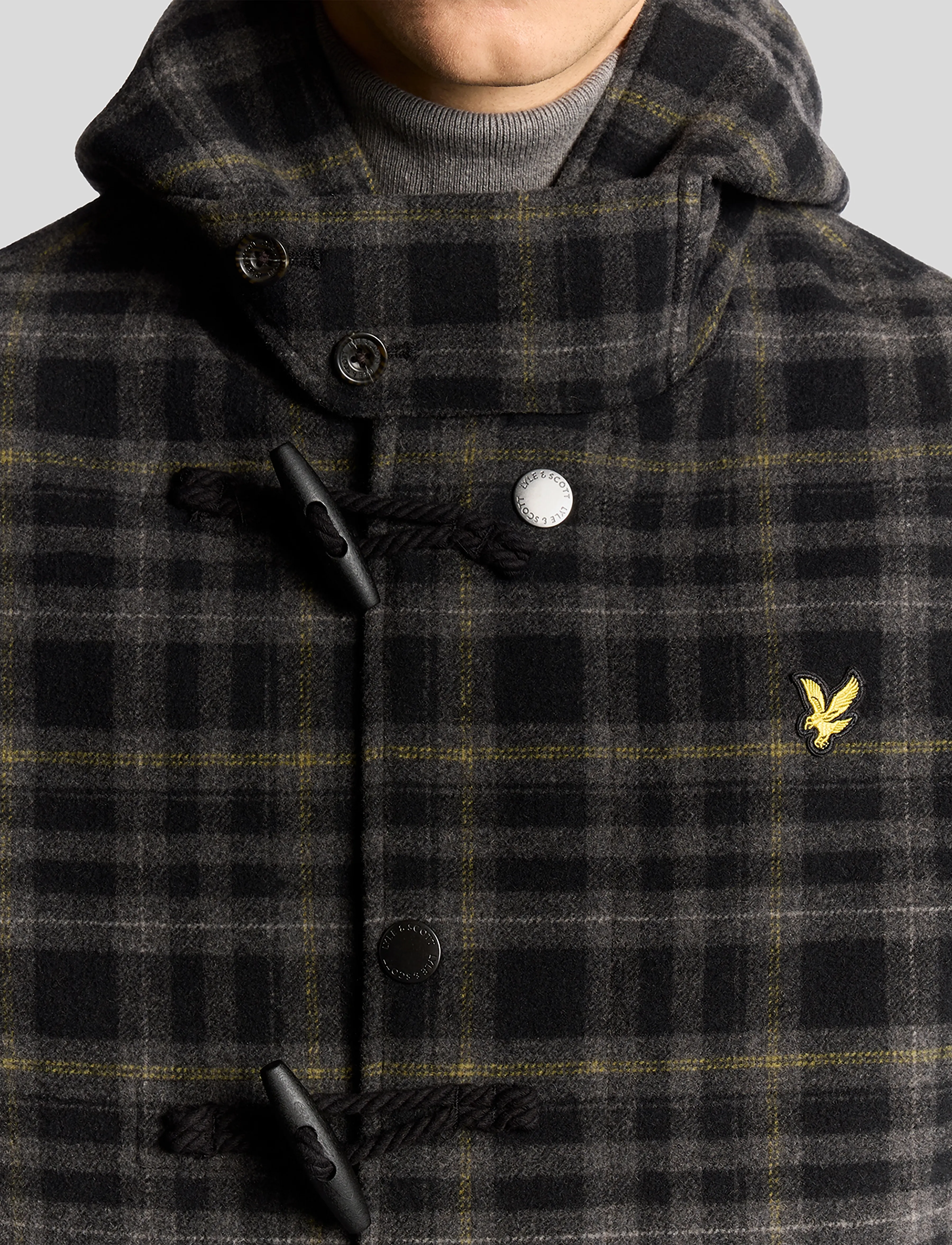 Lyle & Scott - Modular Tartan Duffle Coat - wool coats - z865 jet black - 5