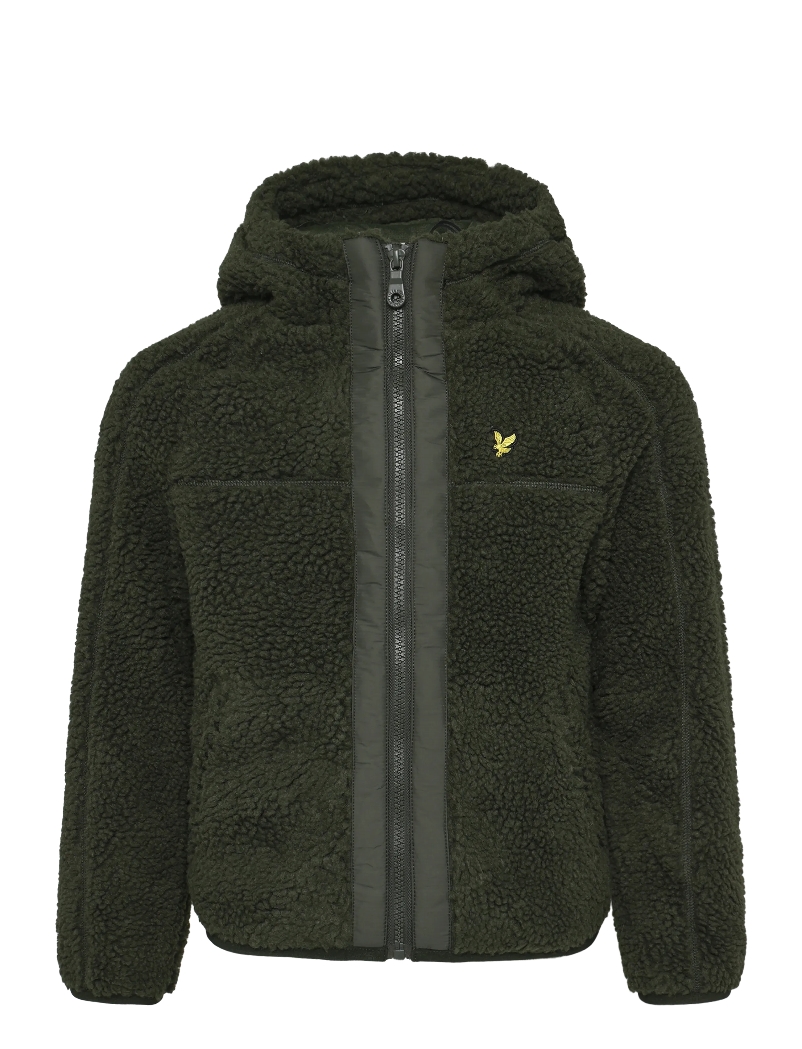 Lyle & Scott Hooded Sherpa Fleece Jacket, Børn, Hætte Sherpa Fleece Jakke, Grøn, Str: 122-128