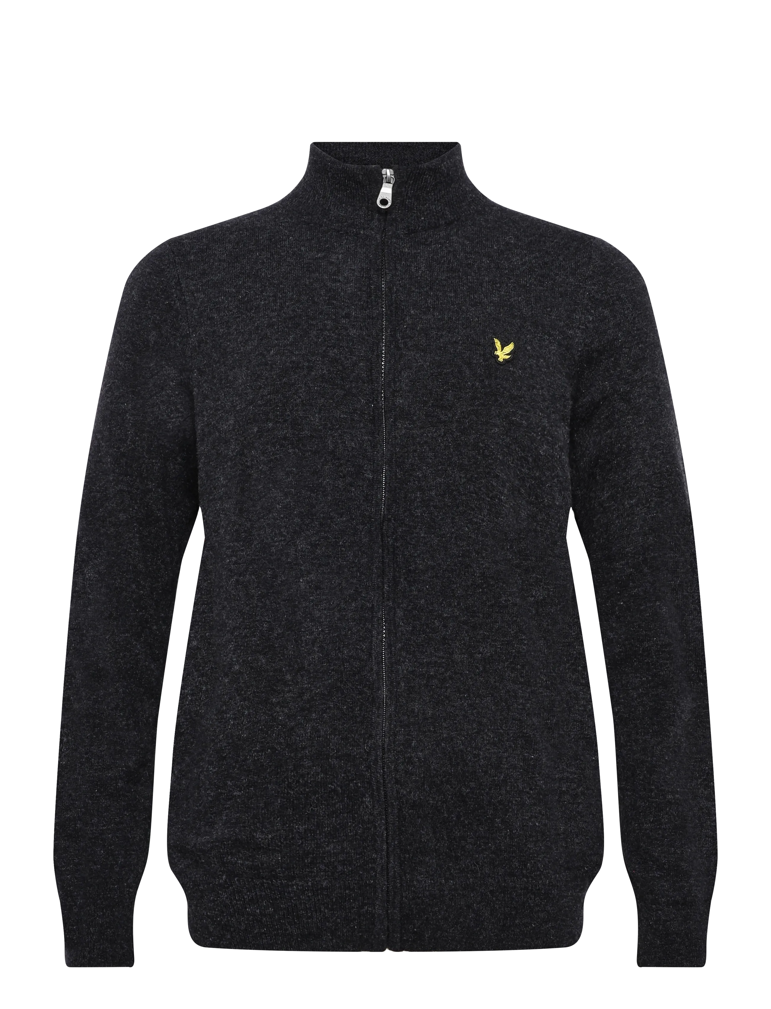 Lyle & Scott Lambswool Blend Zip Through Cardigan - Strik - JET BLACK MARL / black