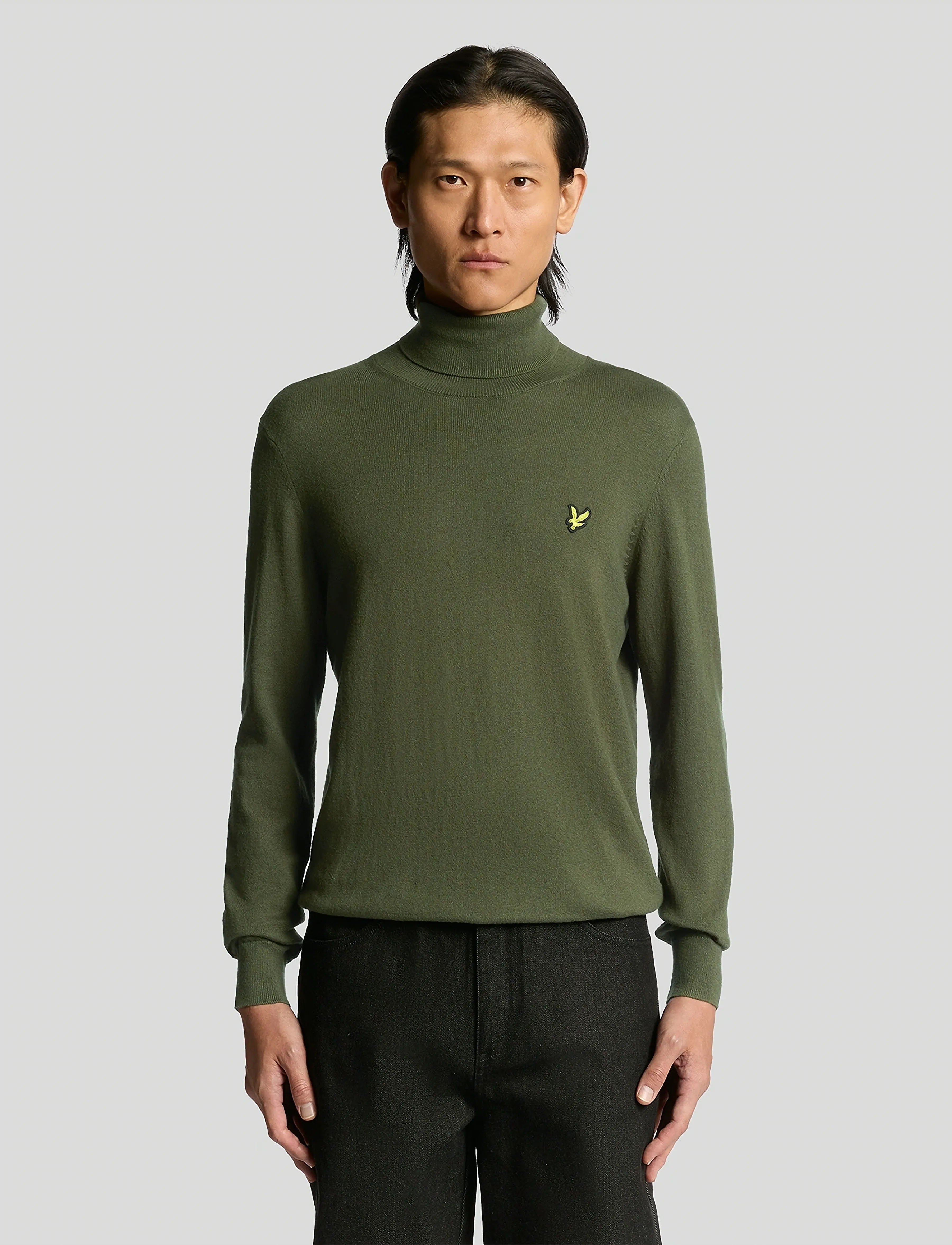 Lyle & Scott Cotton Merino Turtleneck Jumper, XXL, Knitwear, Khakigrün - Turtlenecks, Männerswear