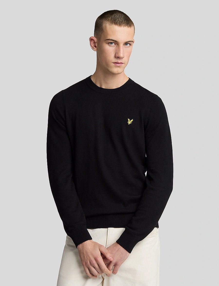 Lyle & Scott - Cotton Merino Crew Neck Jumper - Ümara kaelusega - jet black - 0