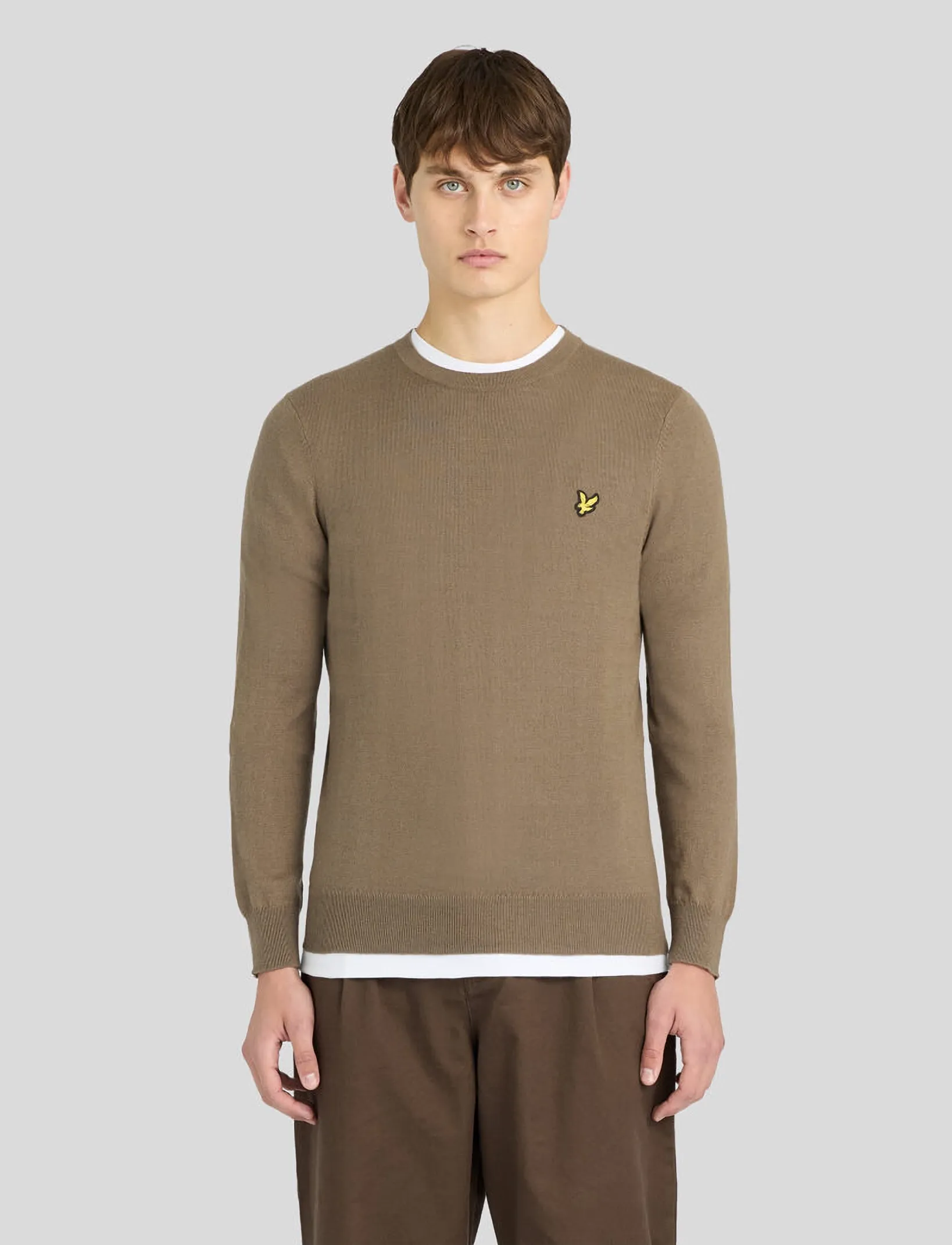Lyle & Scott - Cotton Merino Crew Neck Jumper - Ümara kaelusega - khaki ash - 0