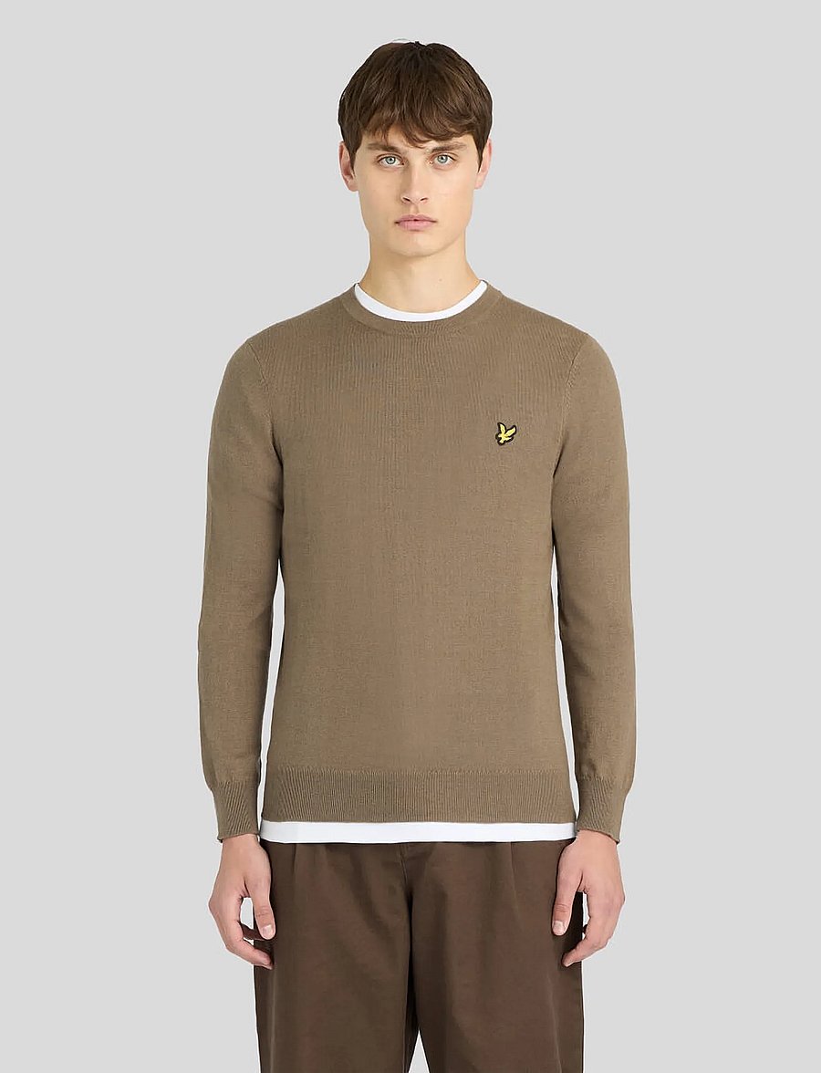 Lyle & Scott - Cotton Merino Crew Neck Jumper - Ümara kaelusega - khaki ash - 0