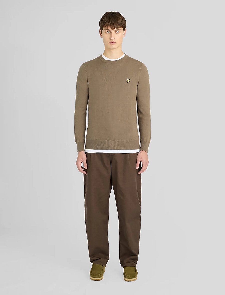 Lyle & Scott - Cotton Merino Crew Neck Jumper - Ümara kaelusega - khaki ash - 4