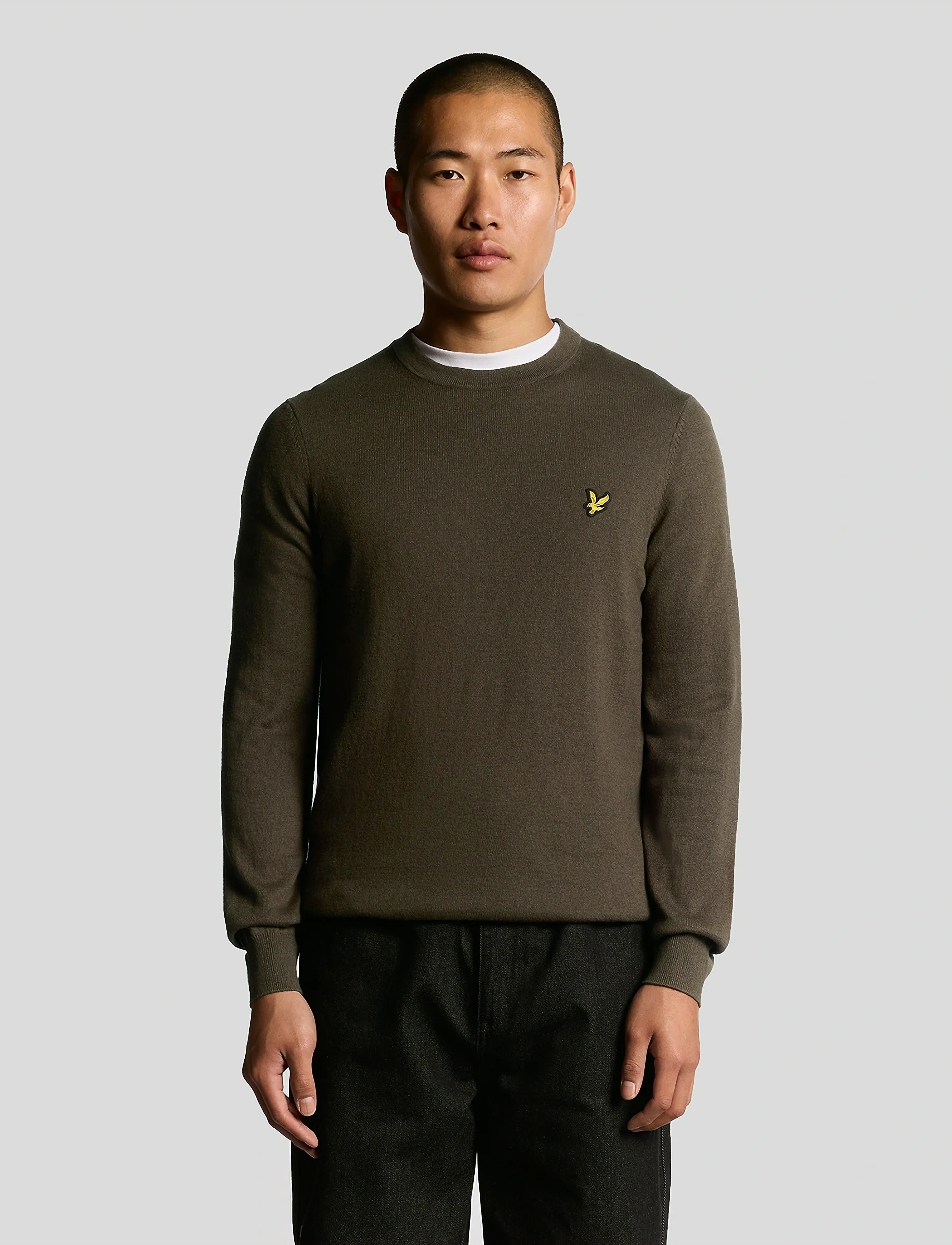 Lyle & Scott Cotton Merino Crew Neck Jumper, L, Brown, Strik > Runde Halse, Herre