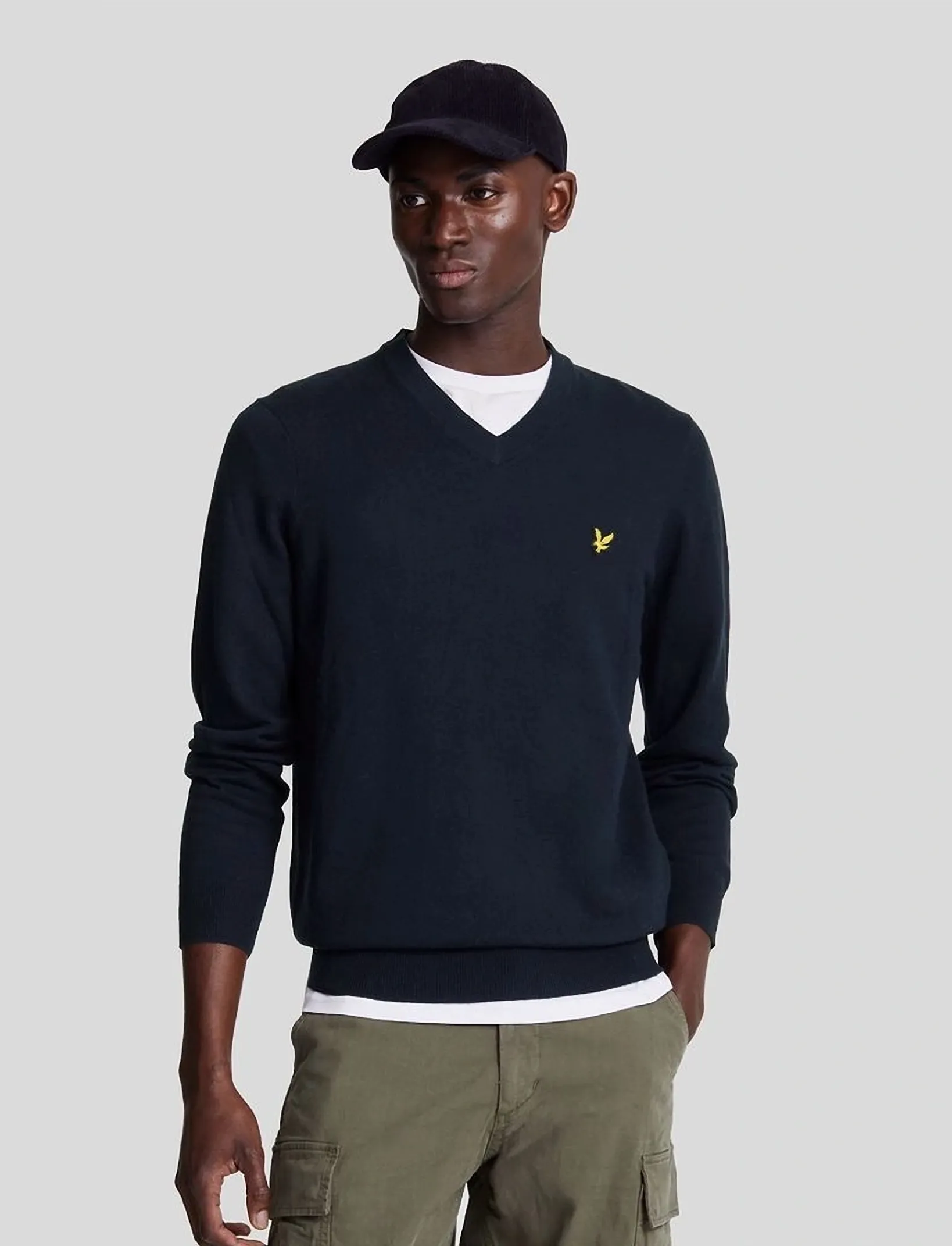 Lyle & Scott Cotton Merino V Neck Jumper, Mænd, V-hals Jumper, Navy, Str: L