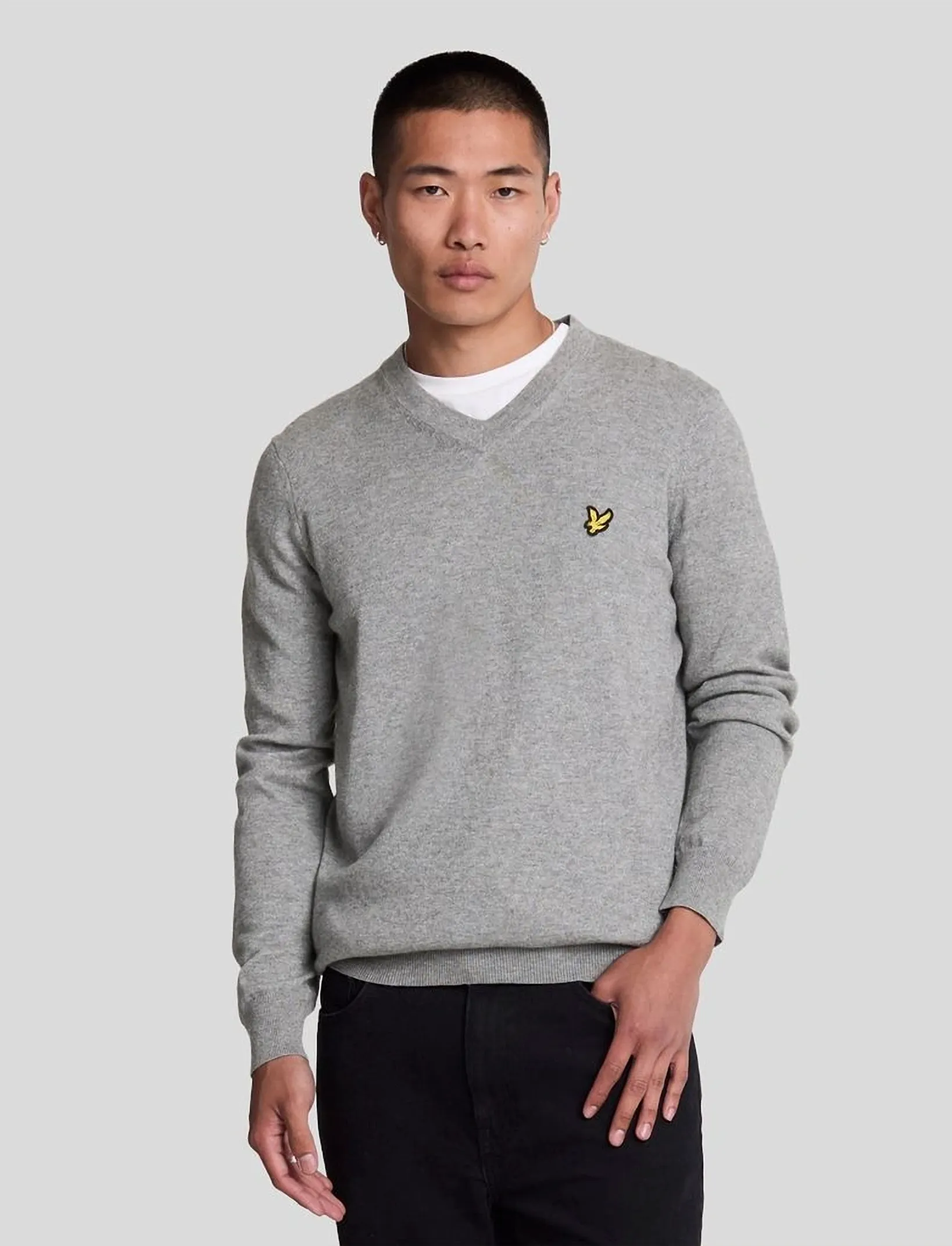 Lyle & Scott Cotton Merino V Neck Jumper, Mænd, V-hals Jumper, Grå, Str: XL