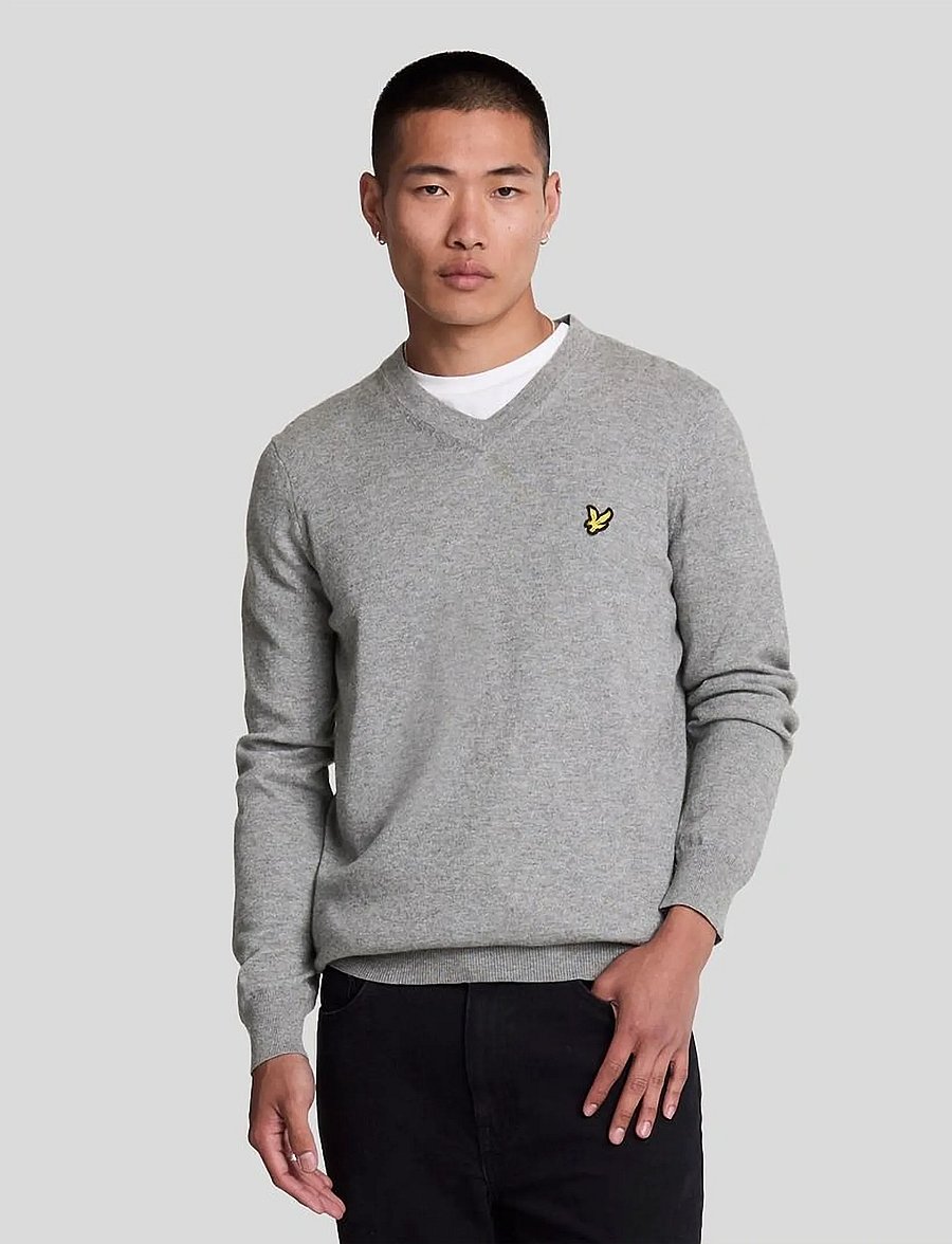 Lyle & Scott - Cotton Merino V Neck Jumper - v-kaelusega - t28 mid grey marl - 0