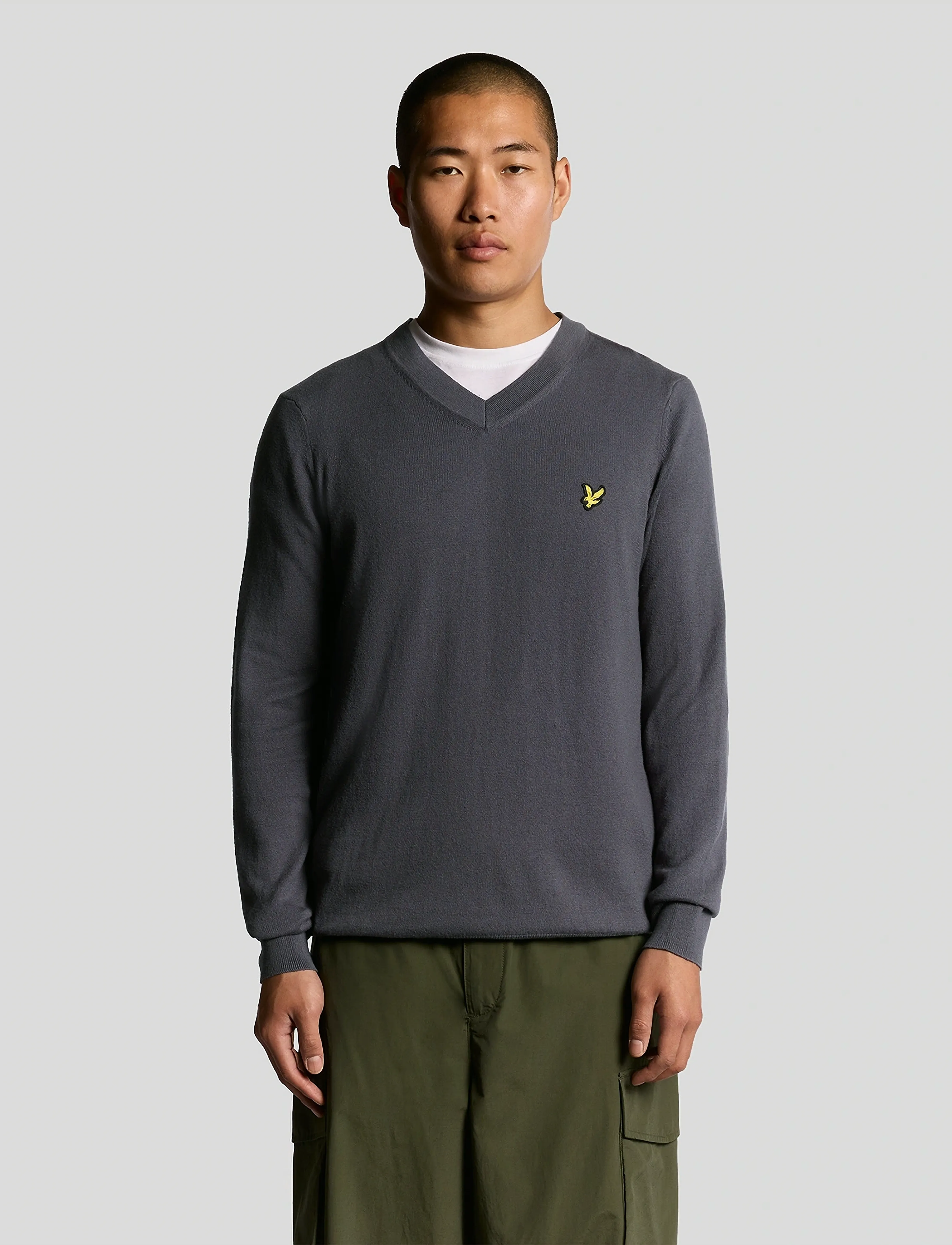 Lyle & Scott Cotton Merino V Neck Jumper, Mænd, V-hals Jumper, Grå, Str: XS