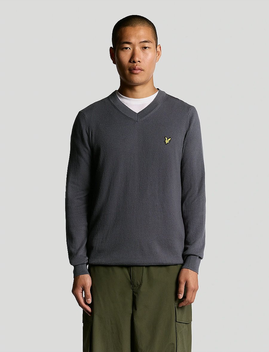 Lyle & Scott - Cotton Merino V Neck Jumper - v-hals - x854 graystone - 0