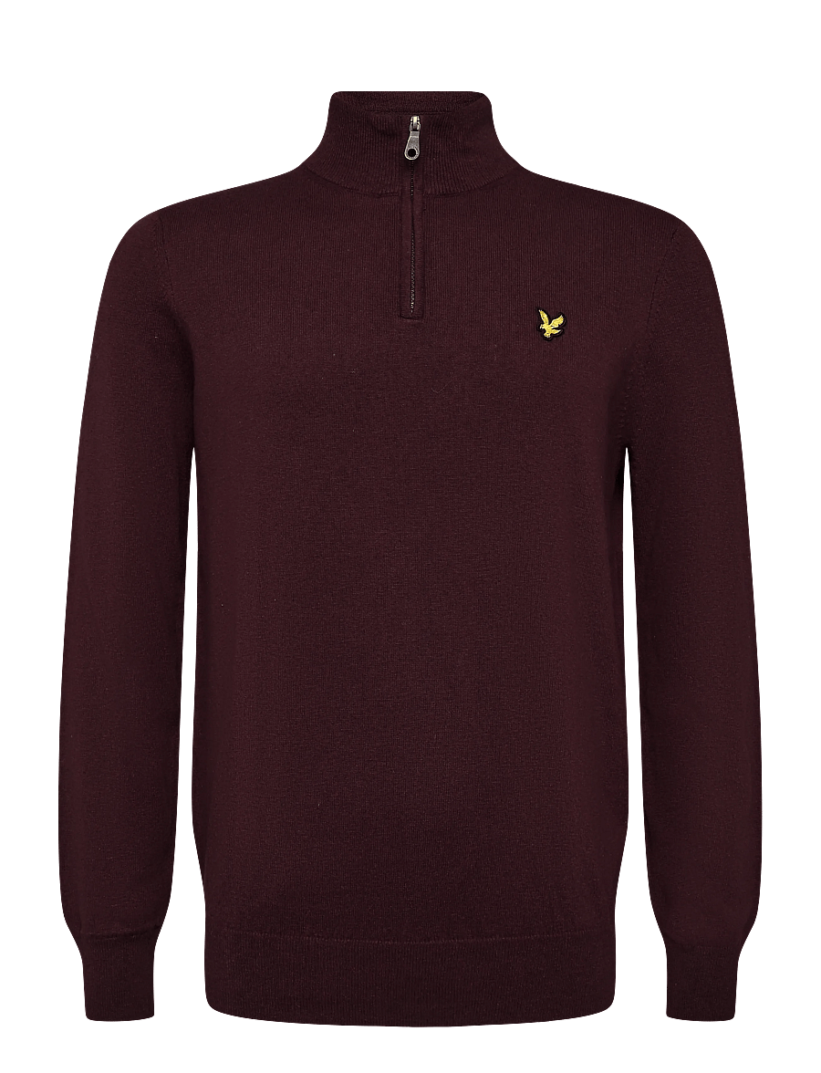 Lyle & Scott - Cotton Merino Quarter Zip Jumper - poolpika lukuga džemprid - burgundy - 0