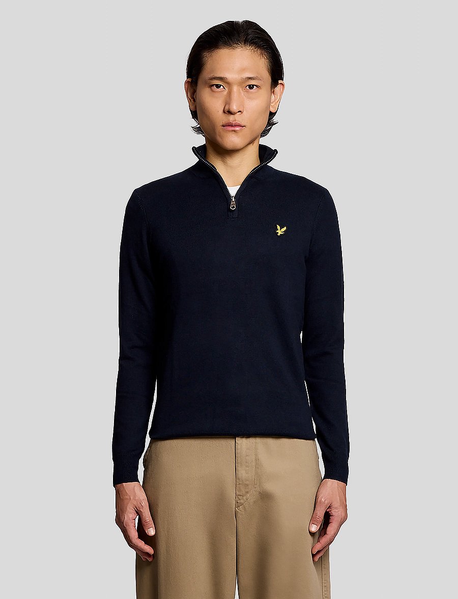 Lyle & Scott - Cotton Merino Quarter Zip Jumper - poolpika lukuga džemprid - dark navy - 0