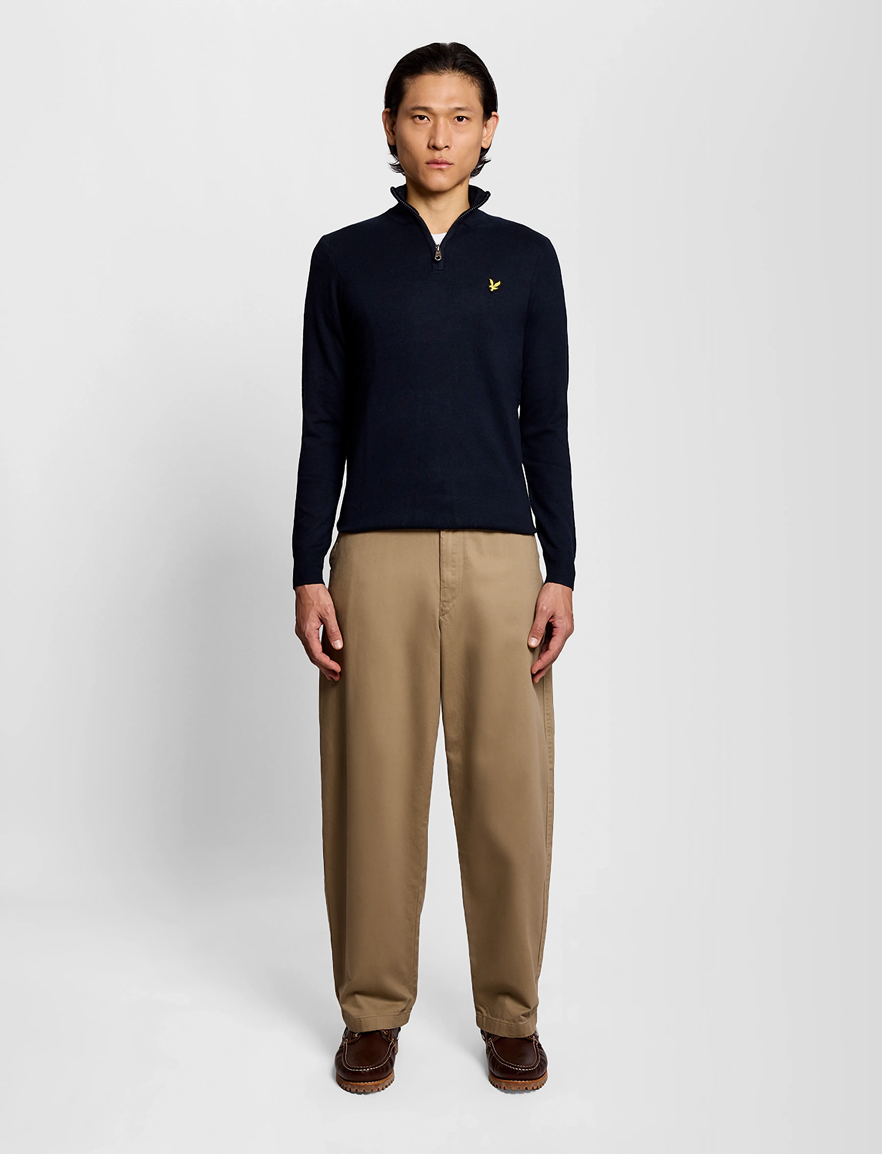 Lyle & Scott - Cotton Merino Quarter Zip Jumper - poolpika lukuga džemprid - dark navy - 4