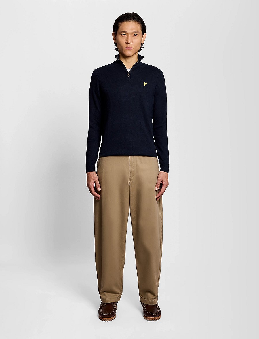 Lyle & Scott - Cotton Merino Quarter Zip Jumper - poolpika lukuga džemprid - dark navy - 4