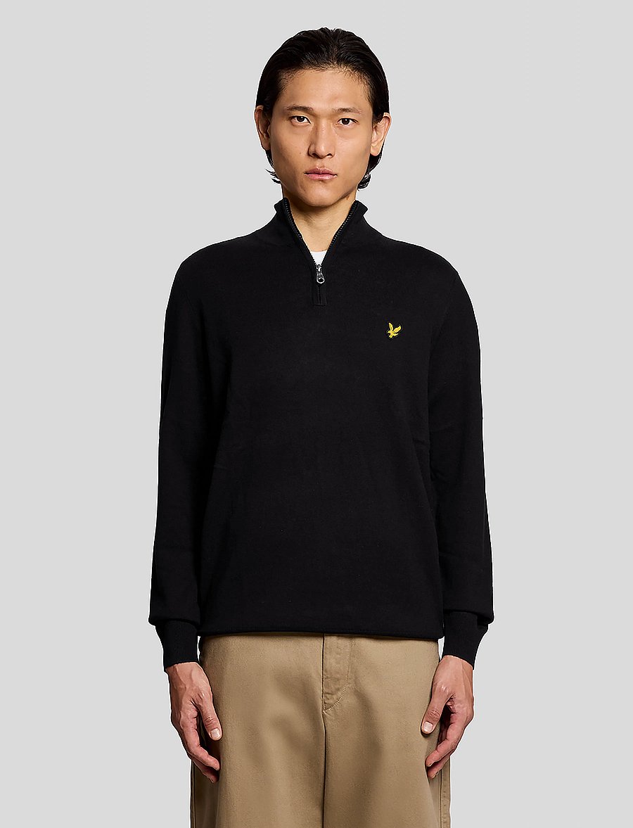 Lyle & Scott - Cotton Merino Quarter Zip Jumper - poolpika lukuga džemprid - jet black - 0