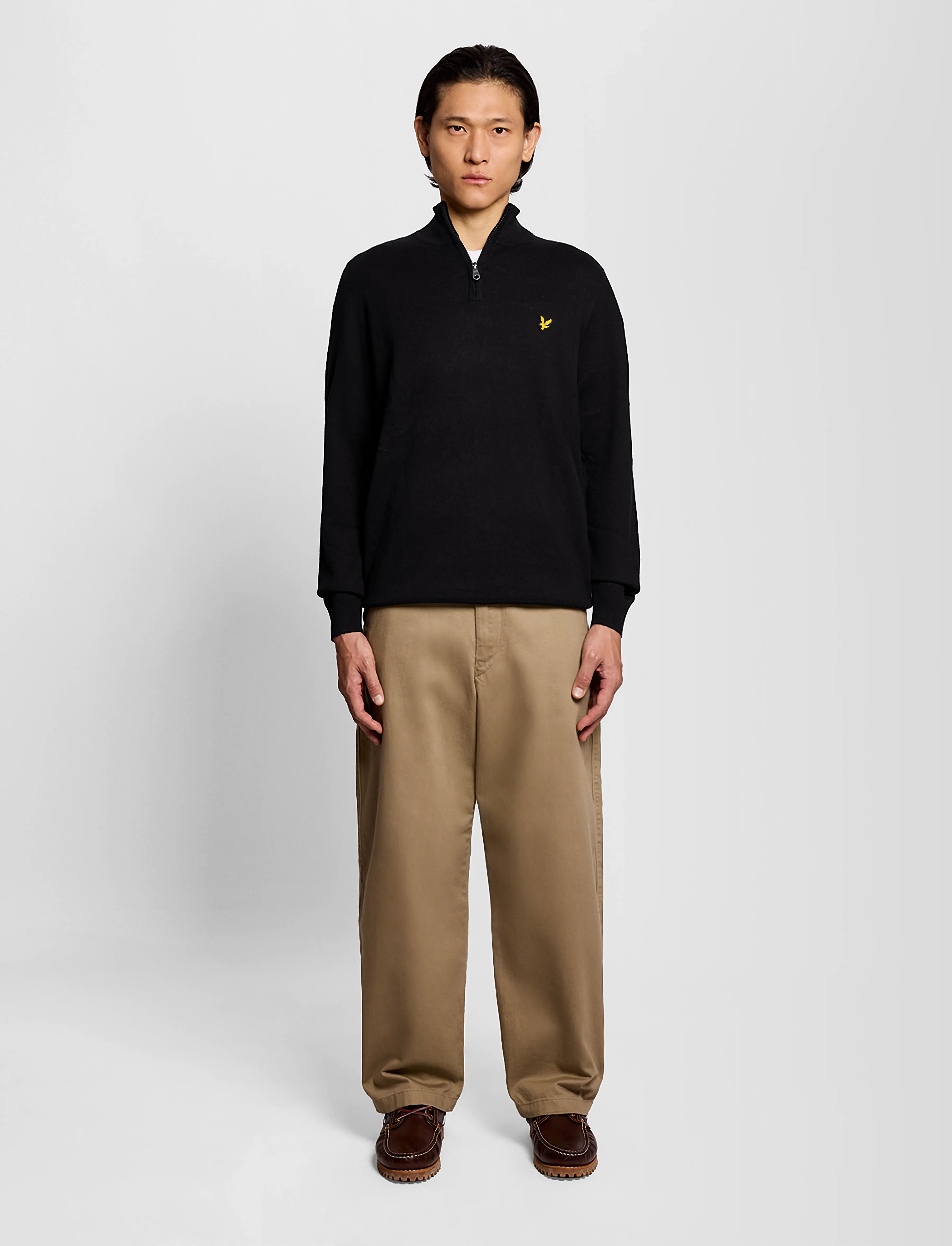 Lyle & Scott - Cotton Merino Quarter Zip Jumper - poolpika lukuga džemprid - jet black - 4