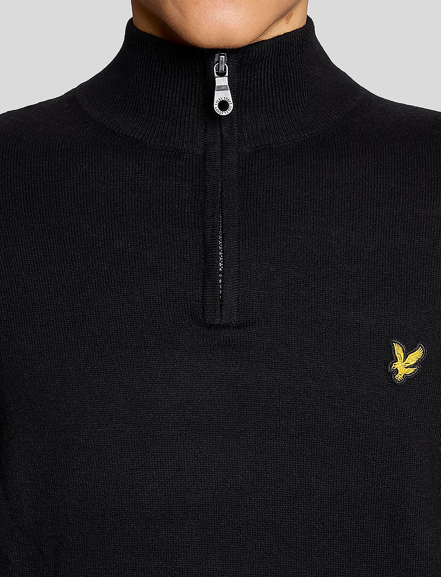 Lyle & Scott - Cotton Merino Quarter Zip Jumper - poolpika lukuga džemprid - jet black - 5