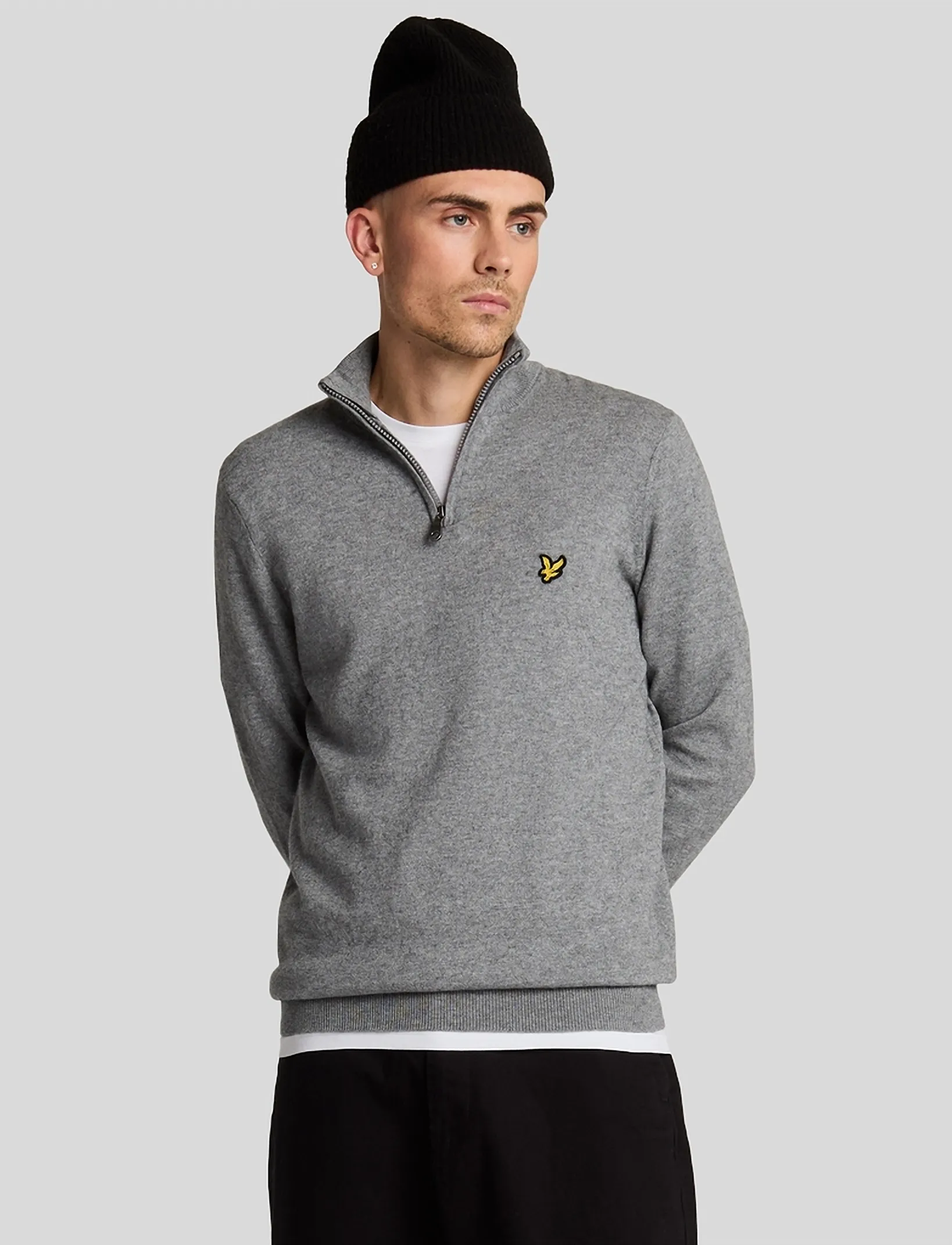 Lyle & Scott Cotton Merino Quarter Zip Jumper, L, Knitwear, Grau - Half Jumpers, Männerswear