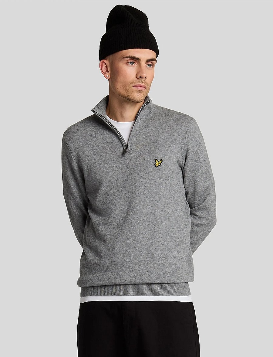 Lyle & Scott - Cotton Merino Quarter Zip Jumper - pullover mit halbem reißverschluss - t28 mid grey marl - 0