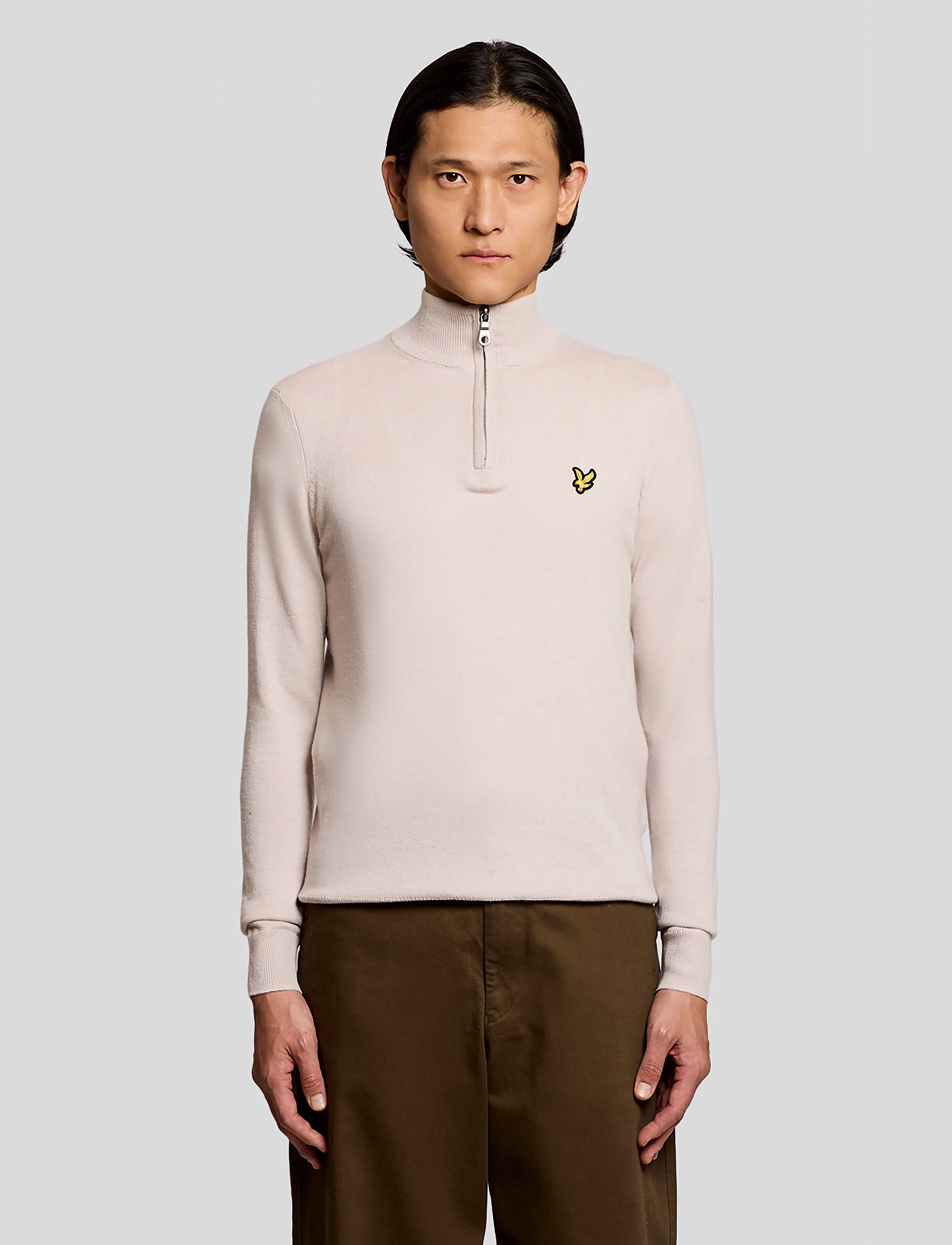 Lyle & Scott Cotton Merino Quarter Zip Jumper, XL, Knitwear, Creme - Half Jumpers, Männerswear