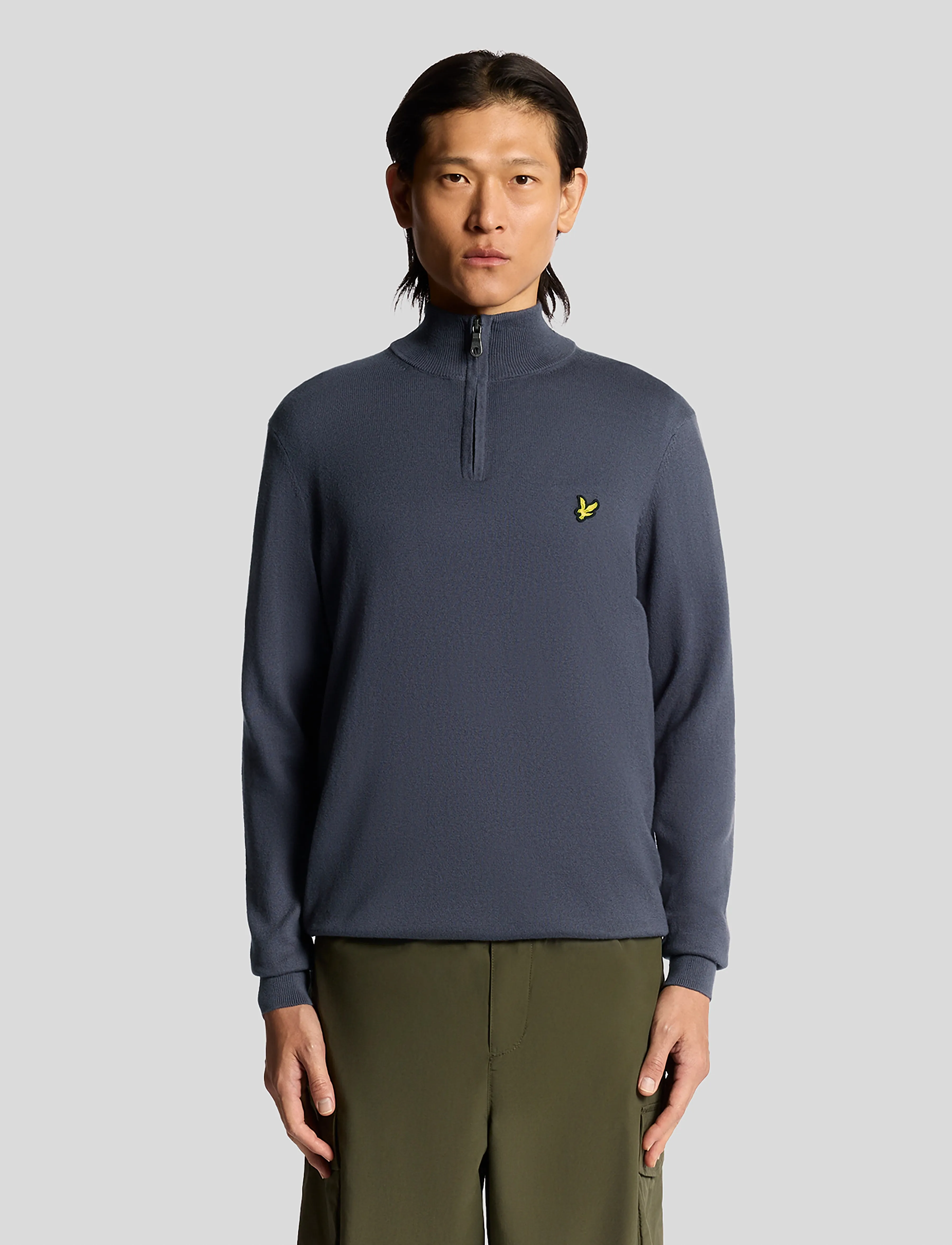 Lyle & Scott Cotton Merino Quarter Zip Jumper, L, Knitwear, Lila - Half Jumpers, Männerswear