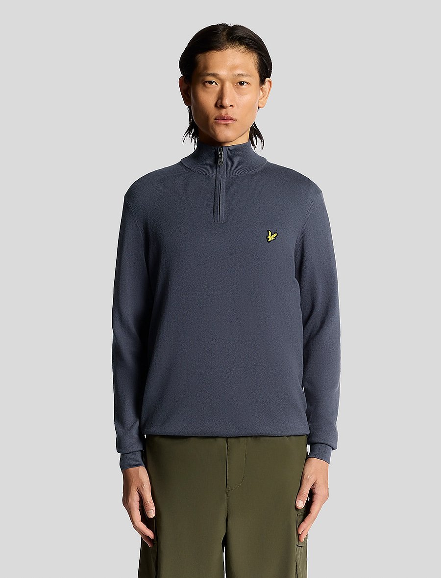 Lyle & Scott - Cotton Merino Quarter Zip Jumper - halfzip strik - x854 graystone - 0