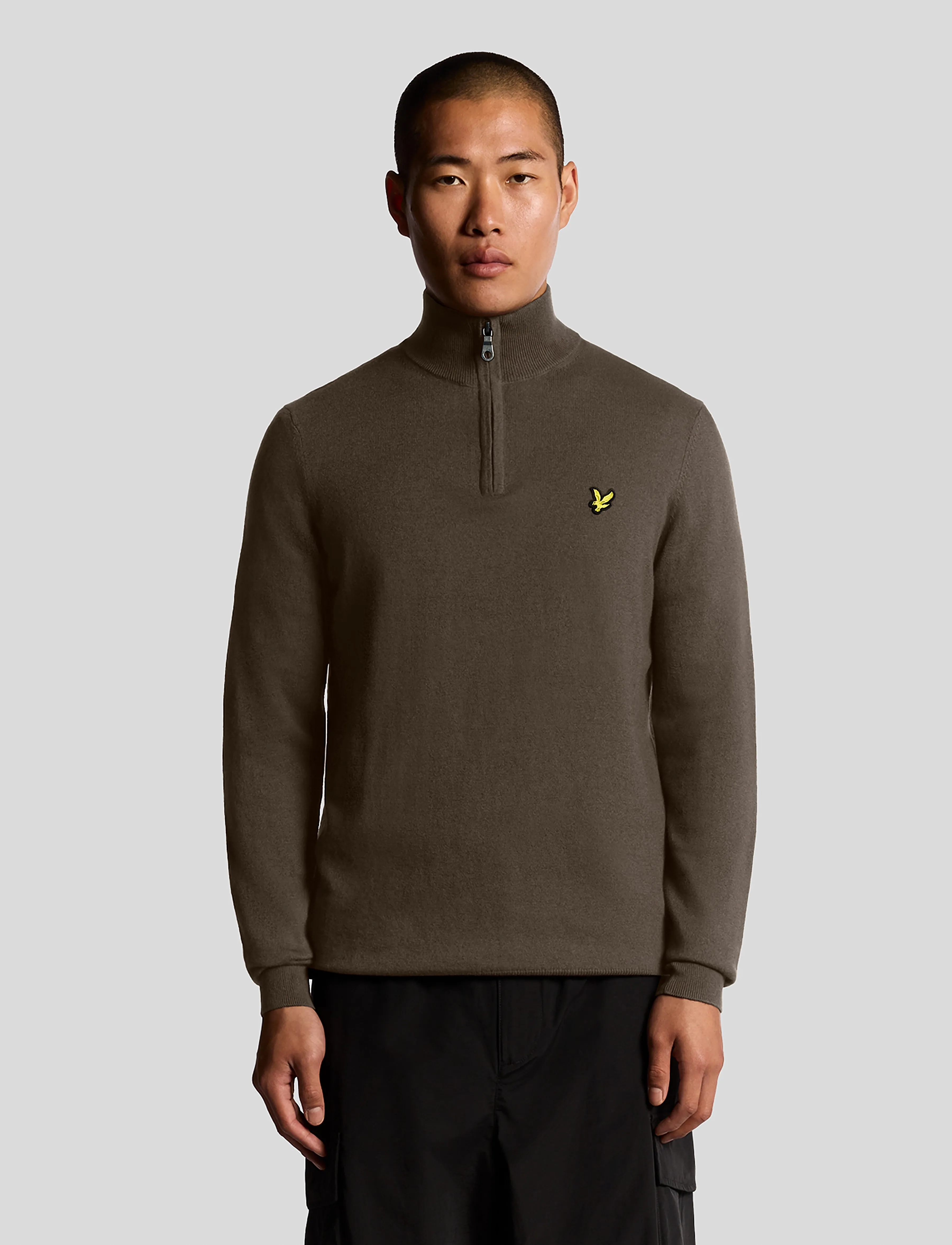 Lyle & Scott Cotton Merino Quarter Zip Jumper, XL, Knitwear, Braun - Half Jumpers, Männerswear