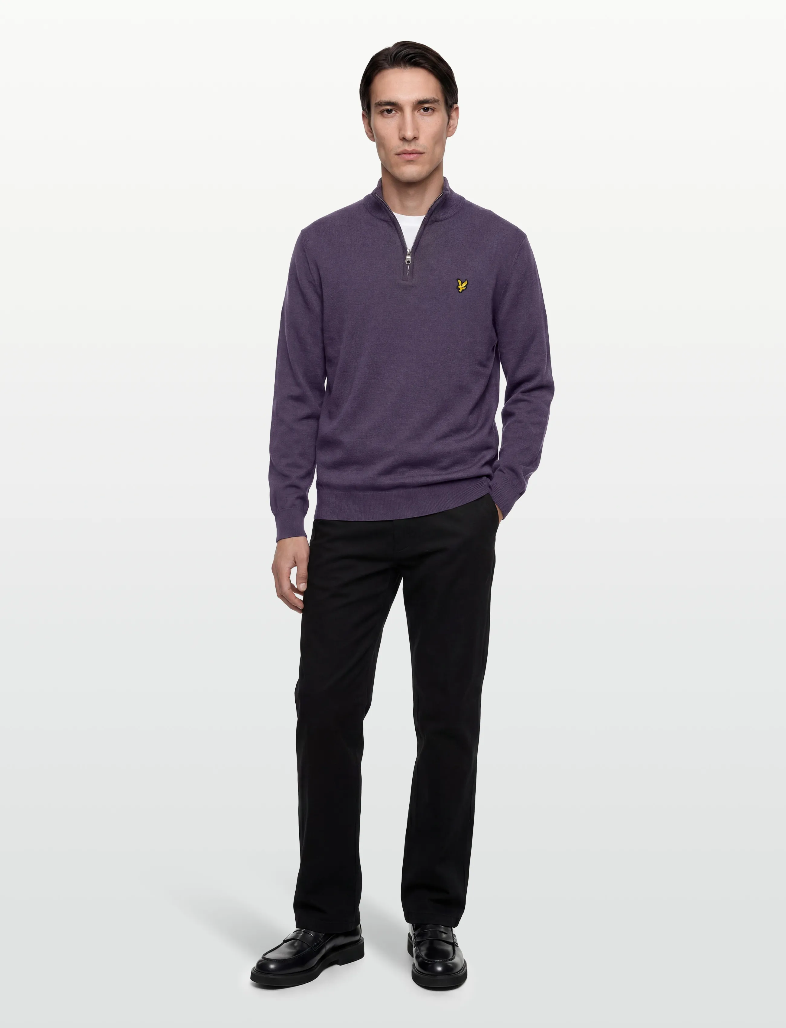 Lyle & Scott Cotton Merino Quarter Zip Jumper, Mænd, Quarter Zip Trøje, Lila, Str: 1XL