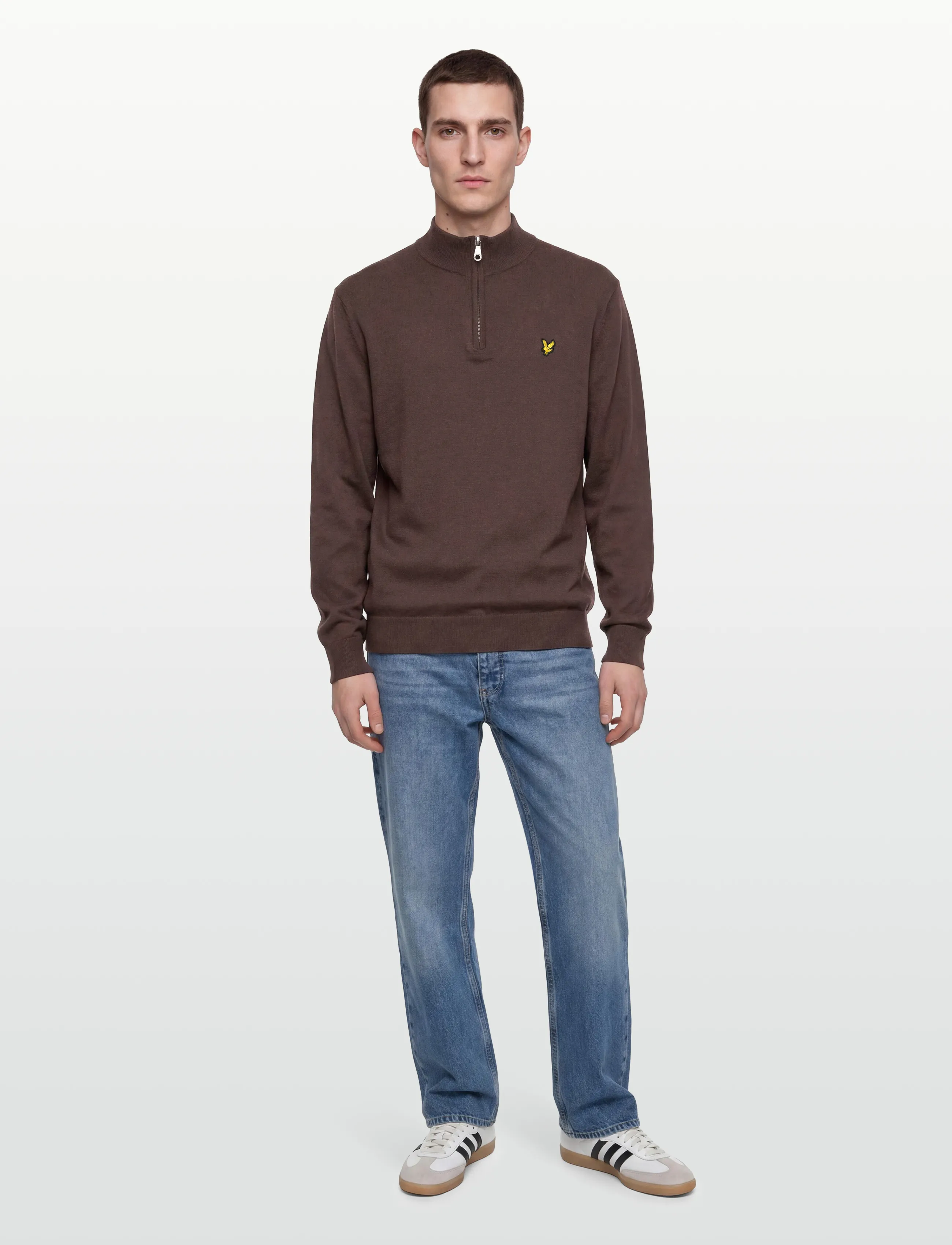 Lyle & Scott Cotton Merino Quarter Zip Jumper, Mænd, Quarter Zip Trøje, Brun, Str: XXXXL