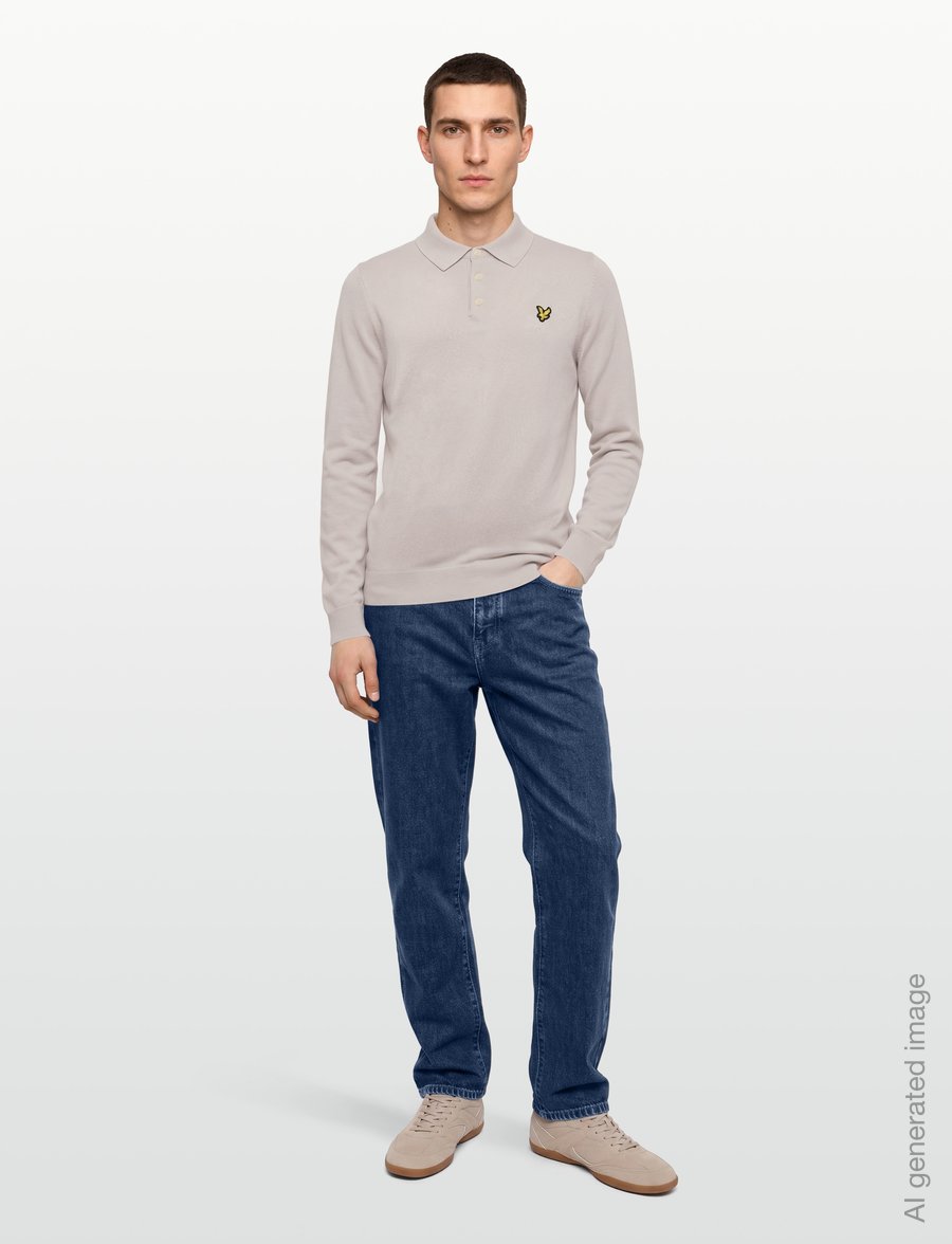 Lyle & Scott - Cotton Merino Long Sleeve Knitted Polo - langärmelige strick-polohemden - cove - 0