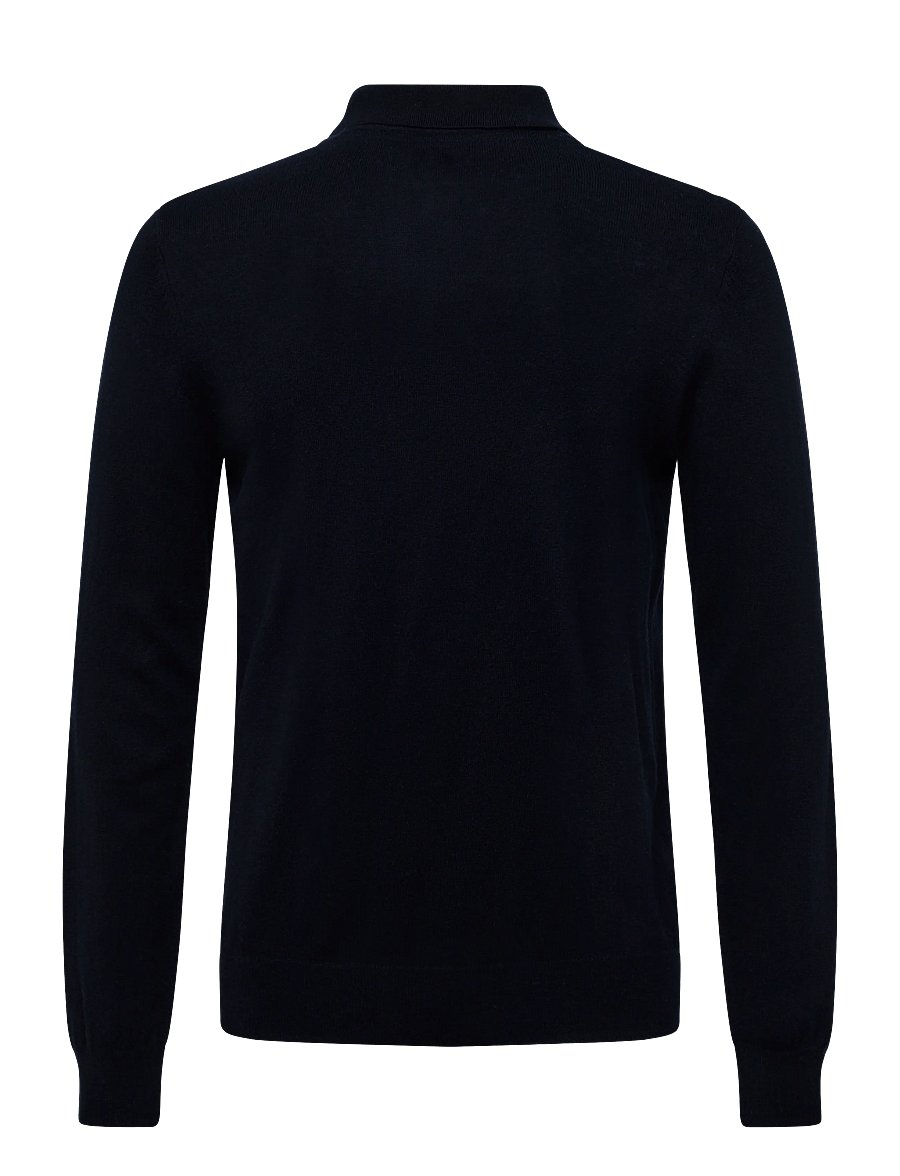 Lyle & Scott - Cotton Merino Long Sleeve Knitted Polo - långärmade stickade pikétröjor - dark navy - 1