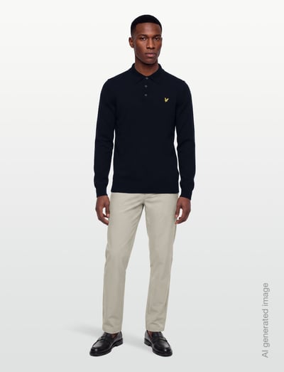 Cotton Merino Long Sleeve Knitted Polo - LangæRmede