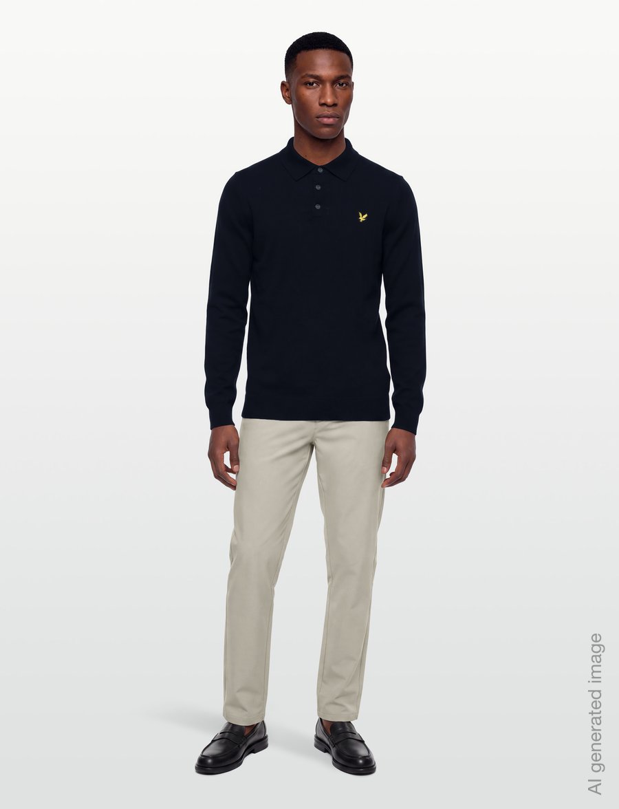 Lyle & Scott - Cotton Merino Long Sleeve Knitted Polo - langärmelige strick-polohemden - dark navy - 0