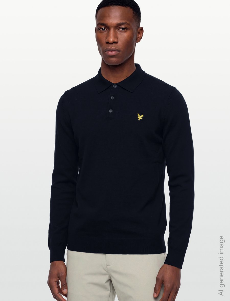 Lyle & Scott - Cotton Merino Long Sleeve Knitted Polo - langärmelige strick-polohemden - dark navy - 3