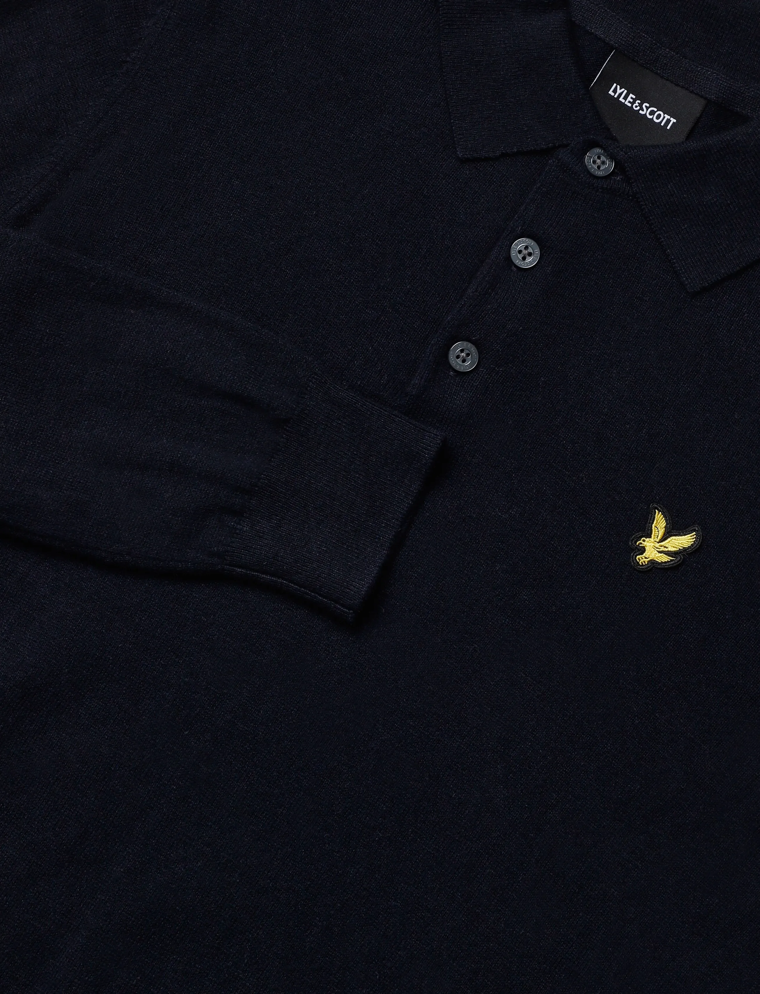 Lyle & Scott - Cotton Merino Long Sleeve Knitted Polo - långärmade stickade pikétröjor - dark navy - 2
