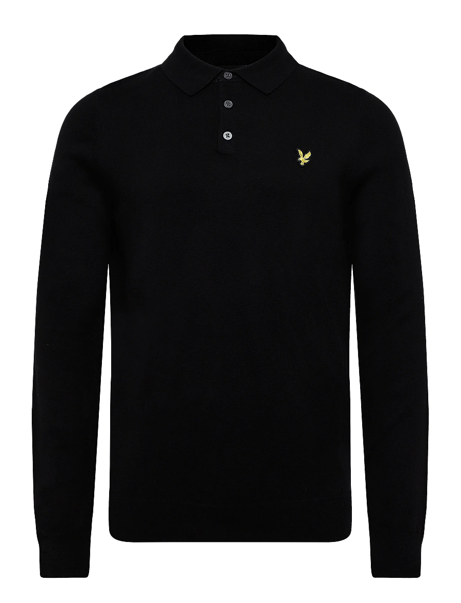 Lyle & Scott - Cotton Merino Long Sleeve Knitted Polo - pikkade varrukatega kootud polod - jet black - 1