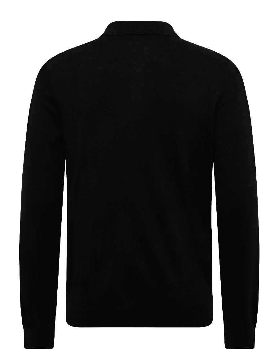 Lyle & Scott - Cotton Merino Long Sleeve Knitted Polo - pikkade varrukatega kootud polod - jet black - 2