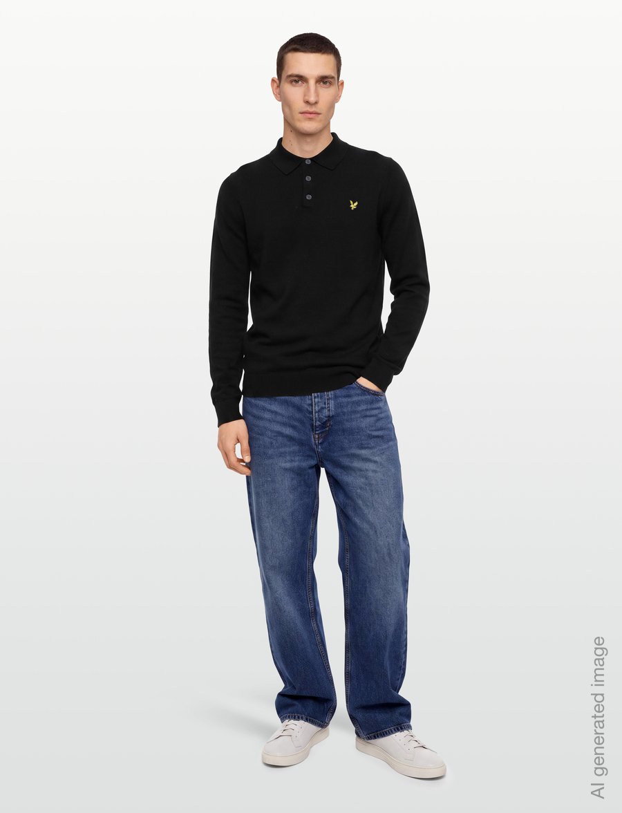 Lyle & Scott - Cotton Merino Long Sleeve Knitted Polo - pikkade varrukatega kootud polod - jet black - 0