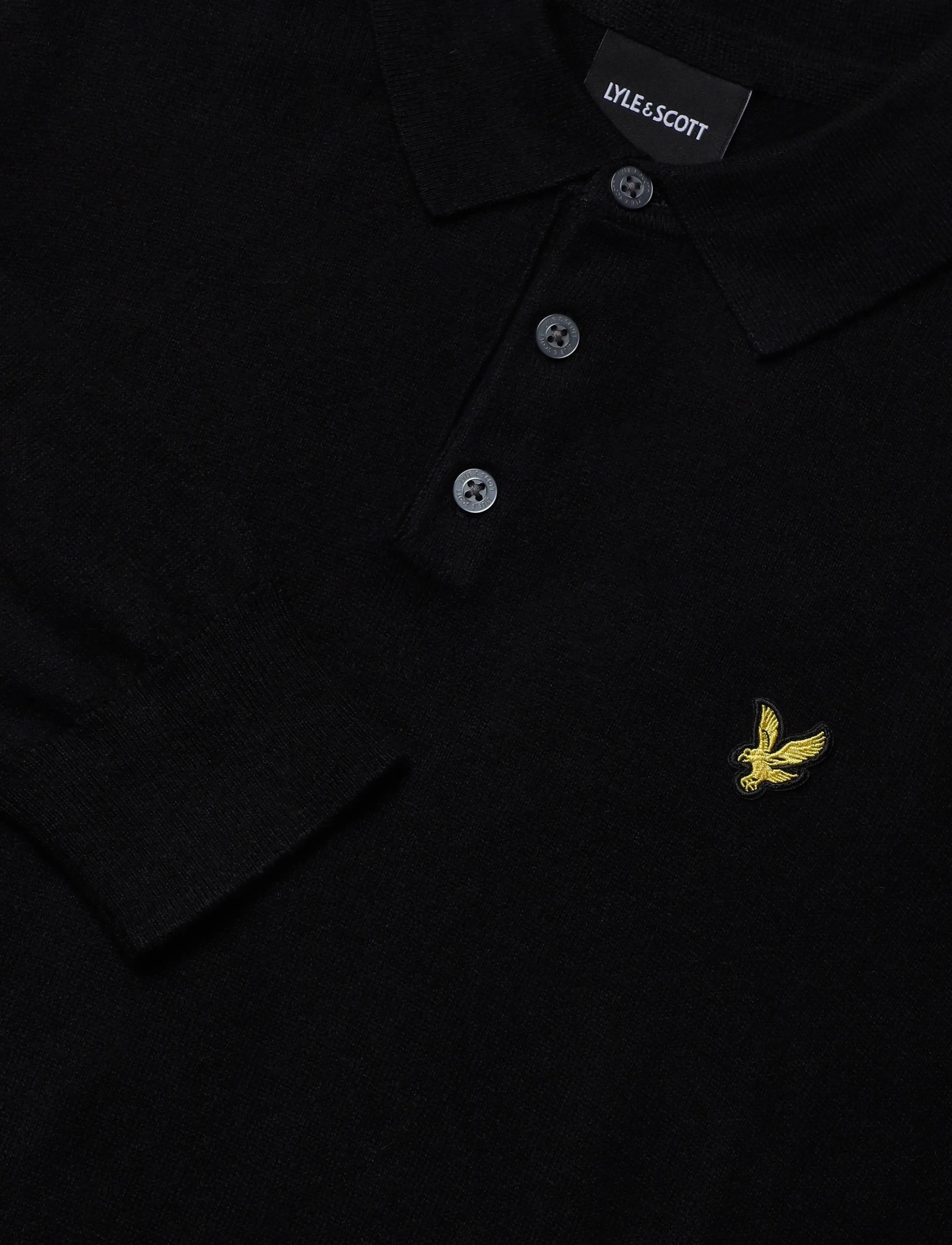 Lyle & Scott - Cotton Merino Long Sleeve Knitted Polo - pikkade varrukatega kootud polod - jet black - 5