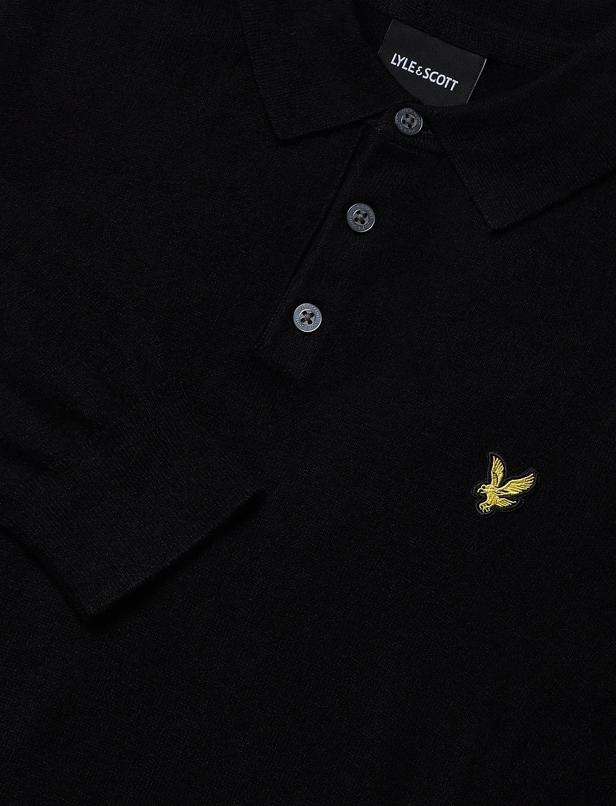 Lyle & Scott - Cotton Merino Long Sleeve Knitted Polo - pikkade varrukatega kootud polod - jet black - 5