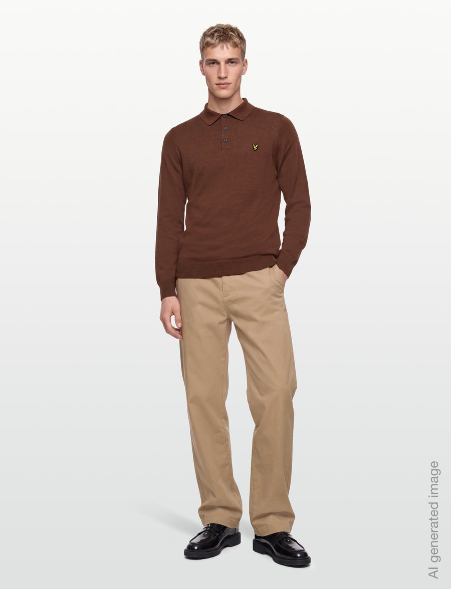 Lyle & Scott - Cotton Merino Long Sleeve Knitted Polo - langärmelige strick-polohemden - sepia brown - 0