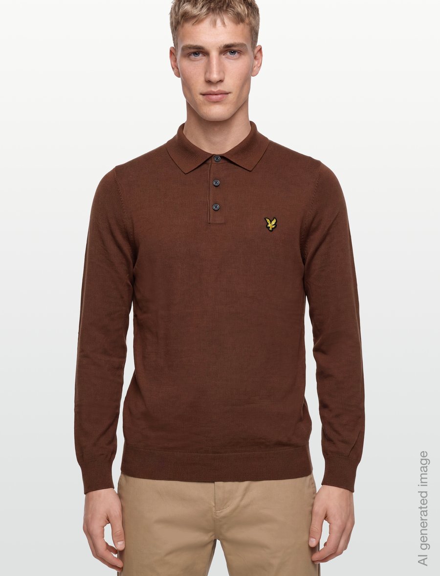 Lyle & Scott - Cotton Merino Long Sleeve Knitted Polo - langärmelige strick-polohemden - sepia brown - 3